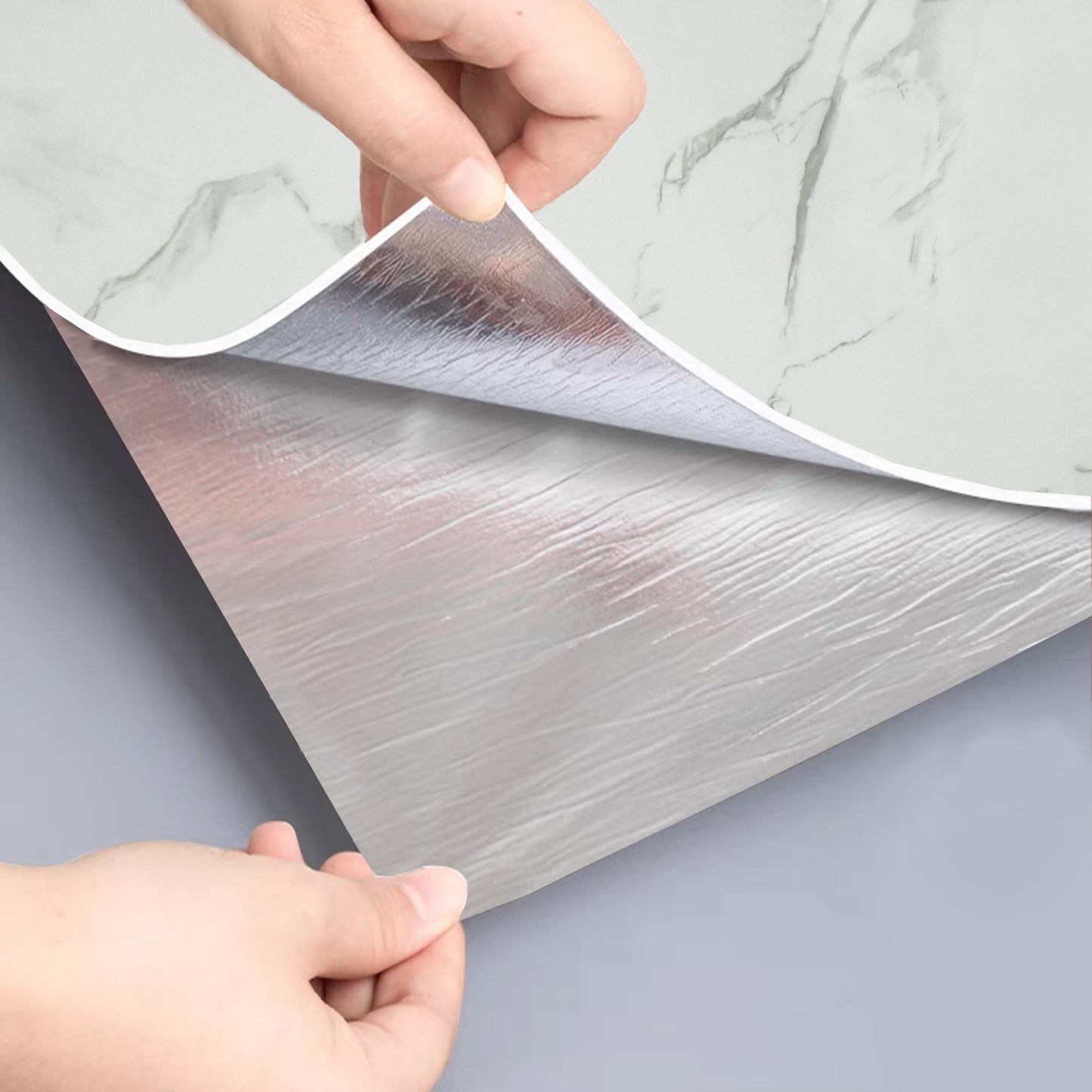 Peel & Stick Marble Wallpaper Roll - Self-Adhesive Glossy Waterproof Foam Decorative Wall Finishing - White, Light Grey Veins