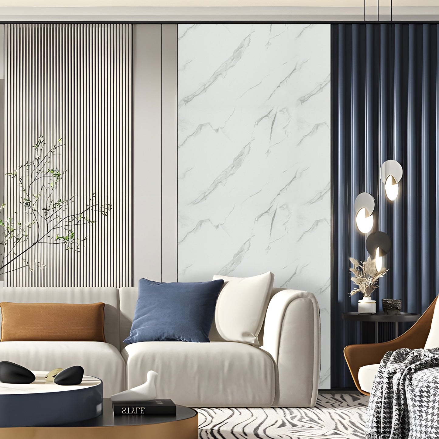 Peel & Stick Marble Wallpaper Roll - Self-Adhesive Glossy Waterproof Foam Decorative Wall Finishing - White, Light Grey Veins