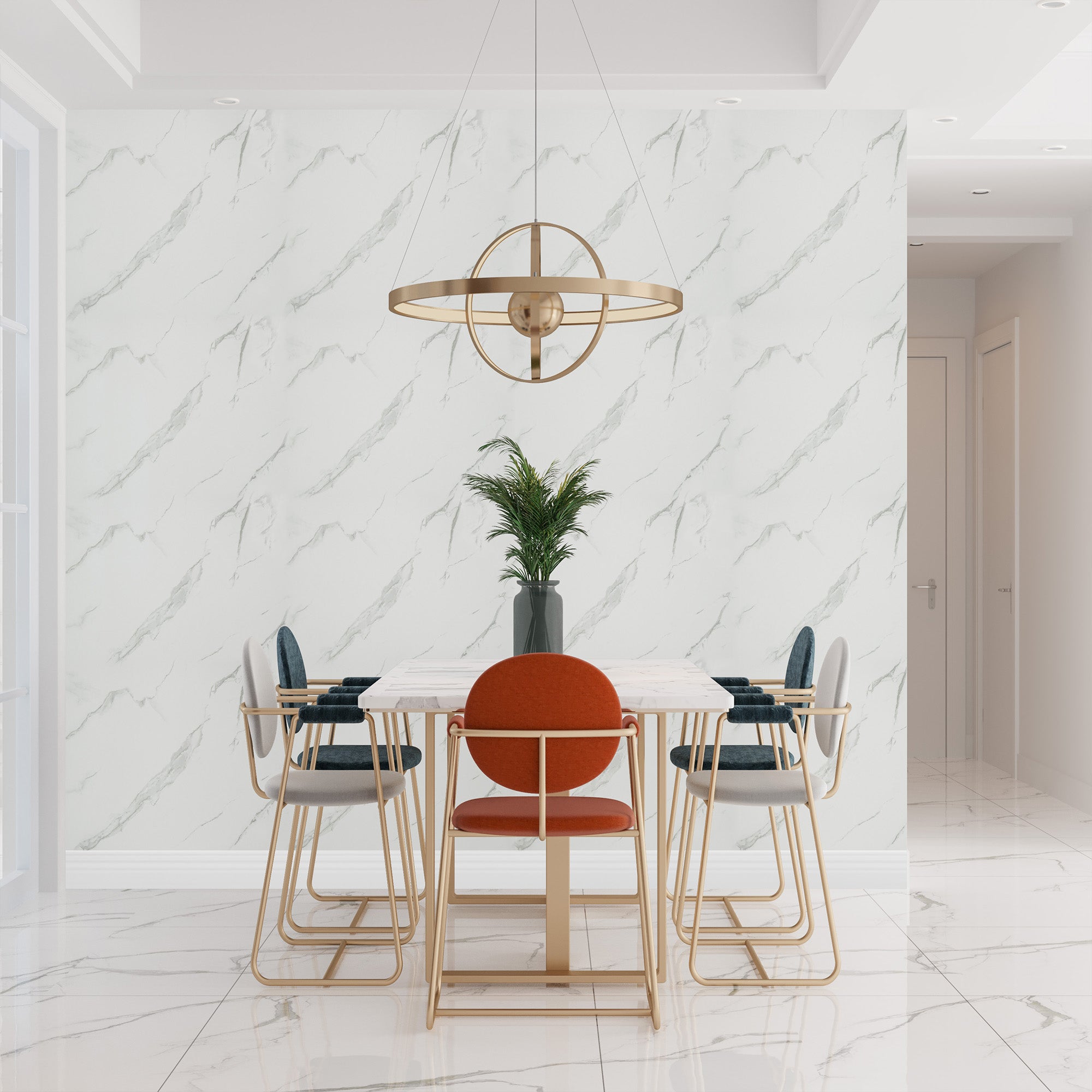 Peel & Stick Marble Wallpaper Roll - Self-Adhesive Glossy Waterproof Foam Decorative Wall Finishing - White, Light Grey Veins