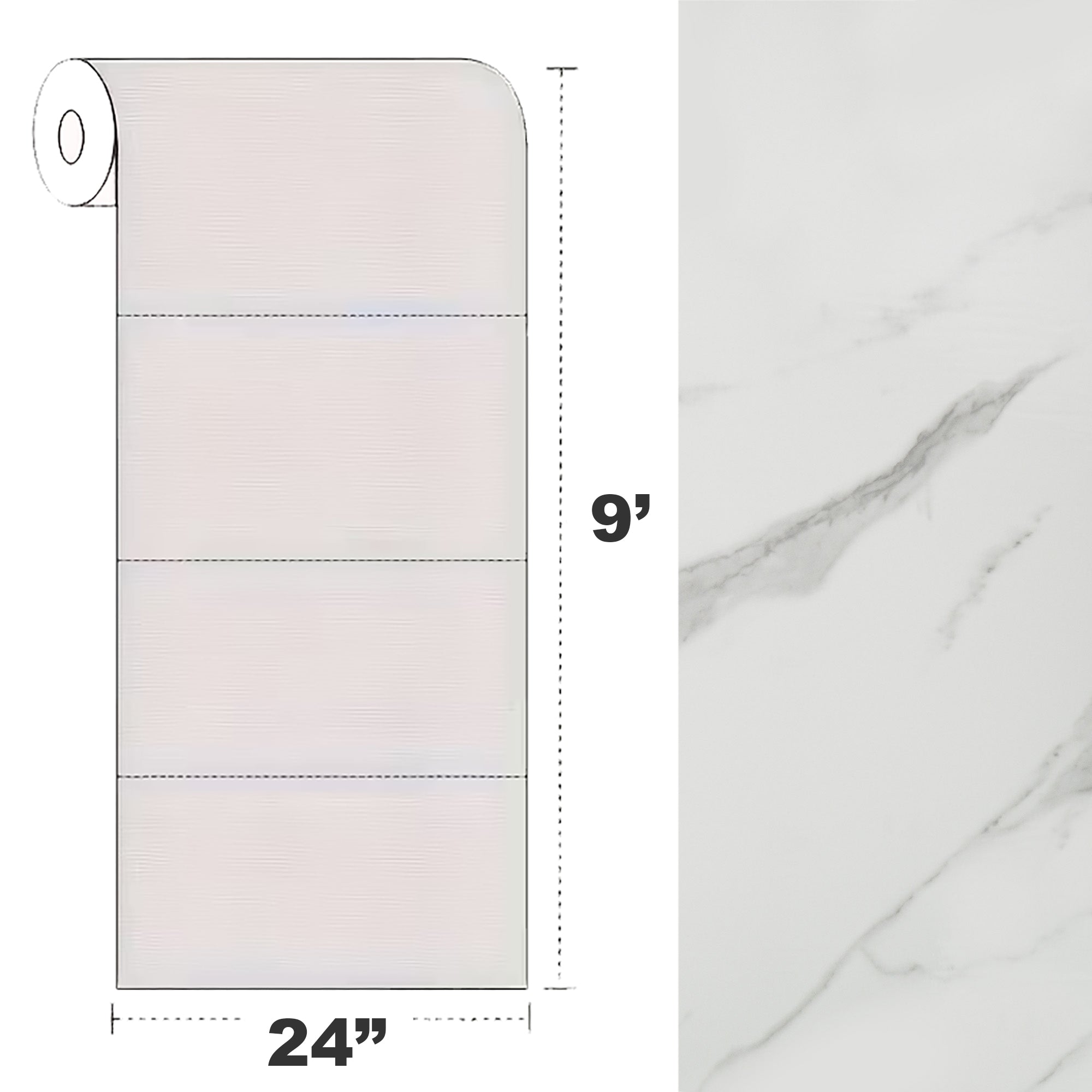 Peel & Stick Marble Wallpaper Roll - Self-Adhesive Glossy Waterproof Foam Decorative Wall Finishing - White, Grey Veins
