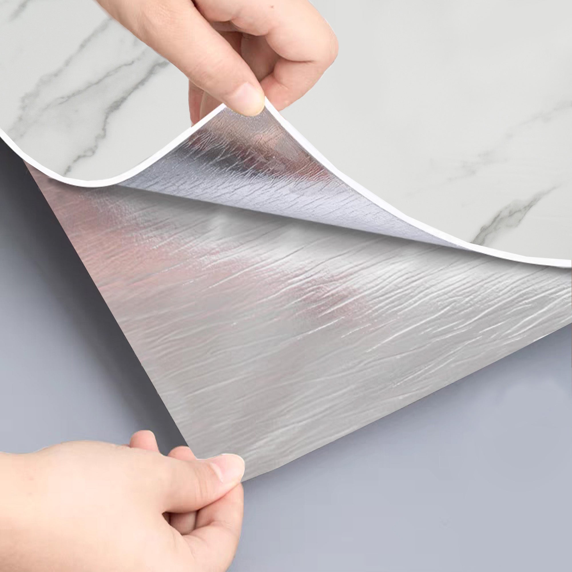 Peel & Stick Marble Wallpaper Roll - Self-Adhesive Glossy Waterproof Foam Decorative Wall Finishing - White, Grey Veins