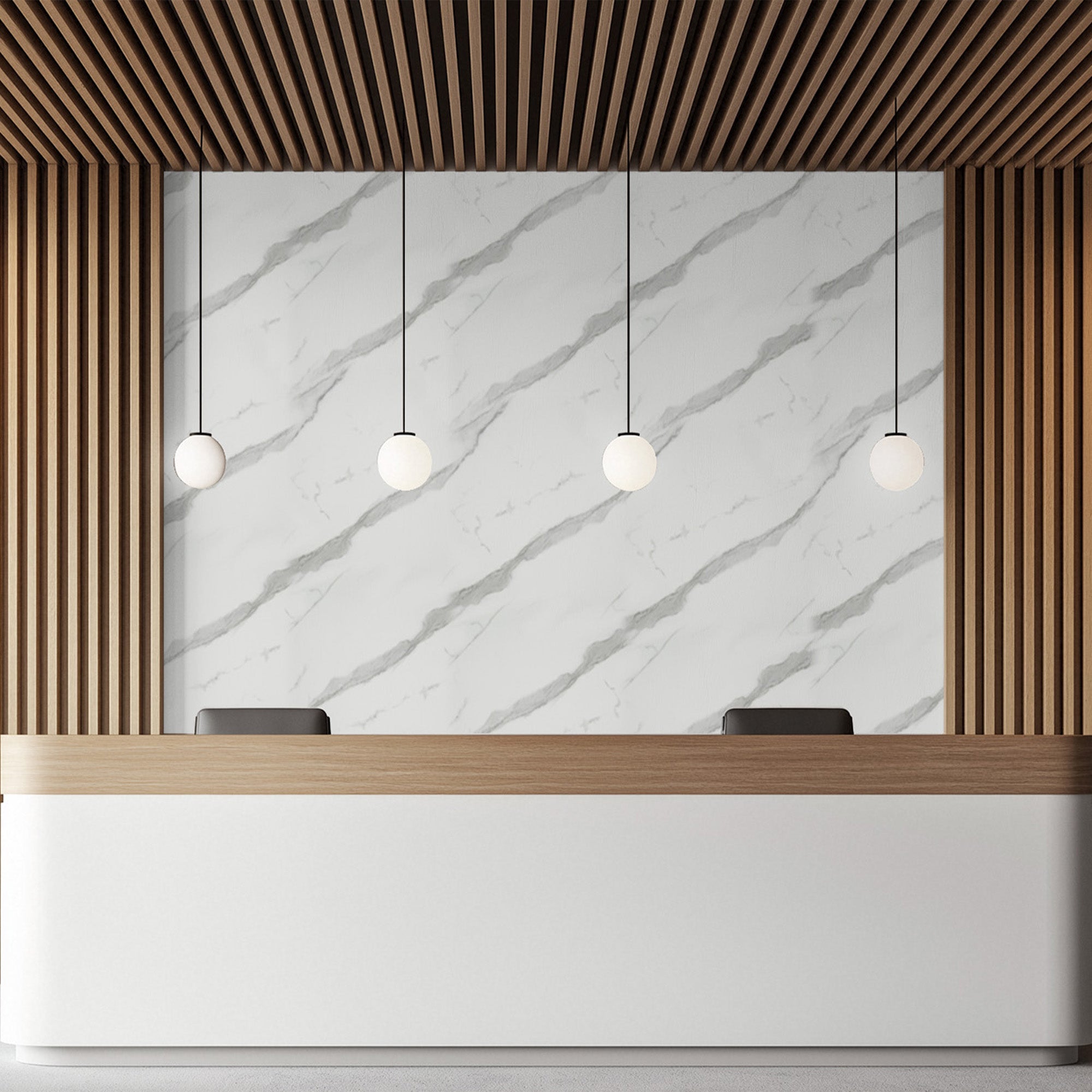 Peel & Stick Marble Wallpaper Roll - Self-Adhesive Glossy Waterproof Foam Decorative Wall Finishing - White, Grey Veins