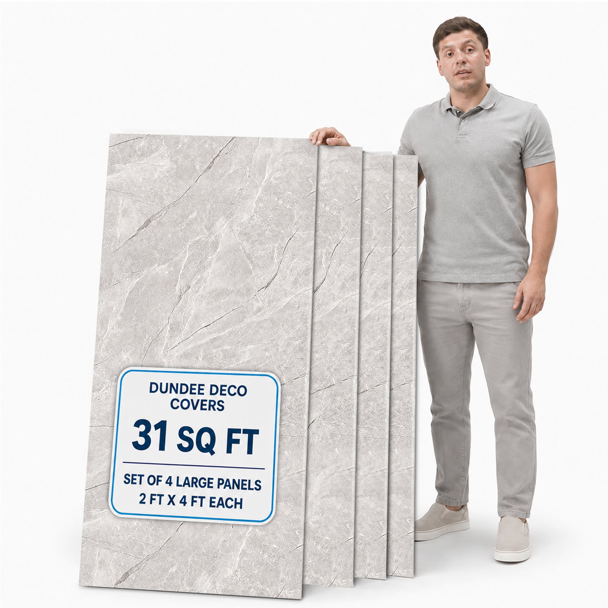 Faux Marble Wall Panels - 2 ft X 4 ft - Glossy, Waterproof Indoor Wall Cladding - Tan, Grey Veins