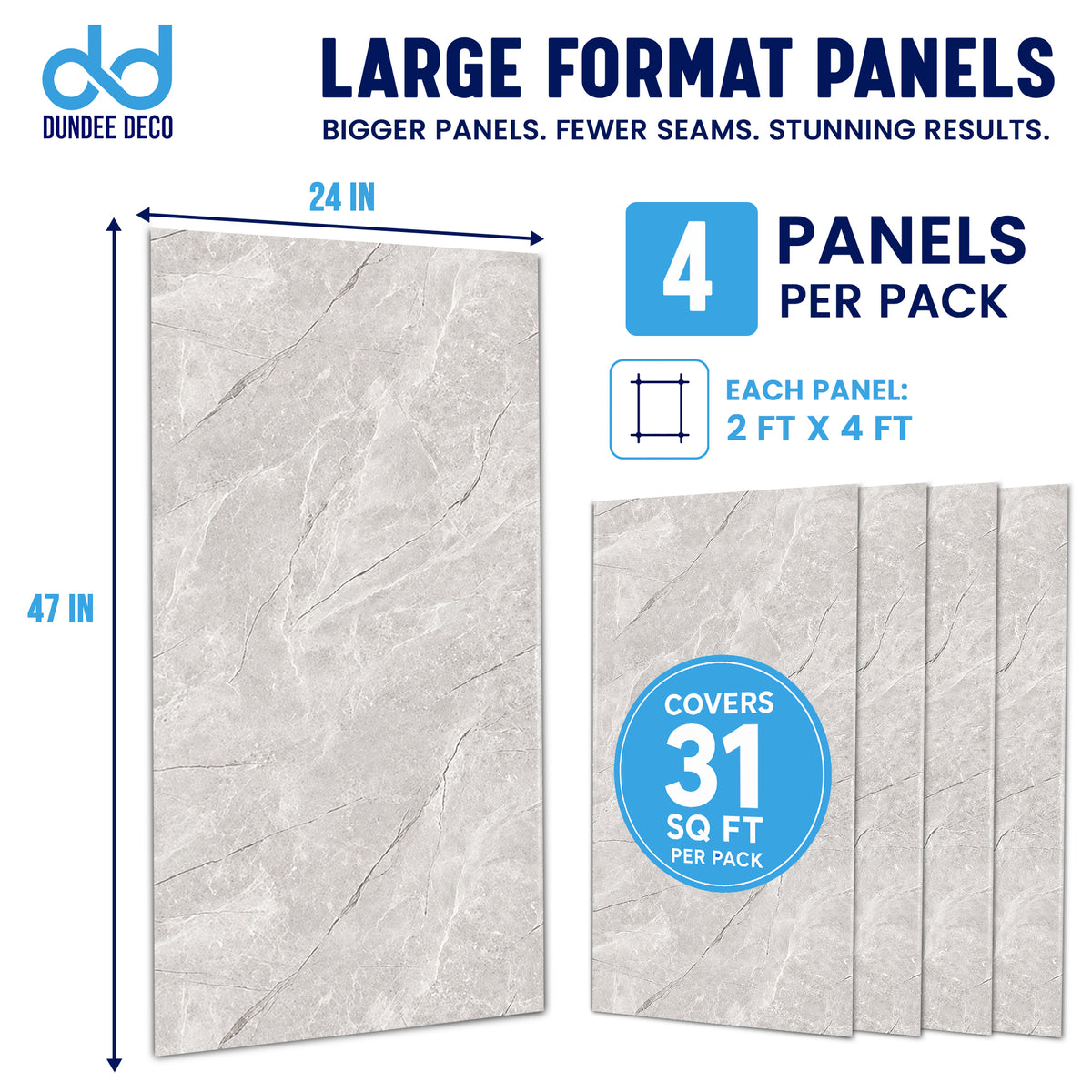 Faux Marble Wall Panels - 2 ft X 4 ft - Glossy, Waterproof Indoor Wall Cladding - Tan, Grey Veins