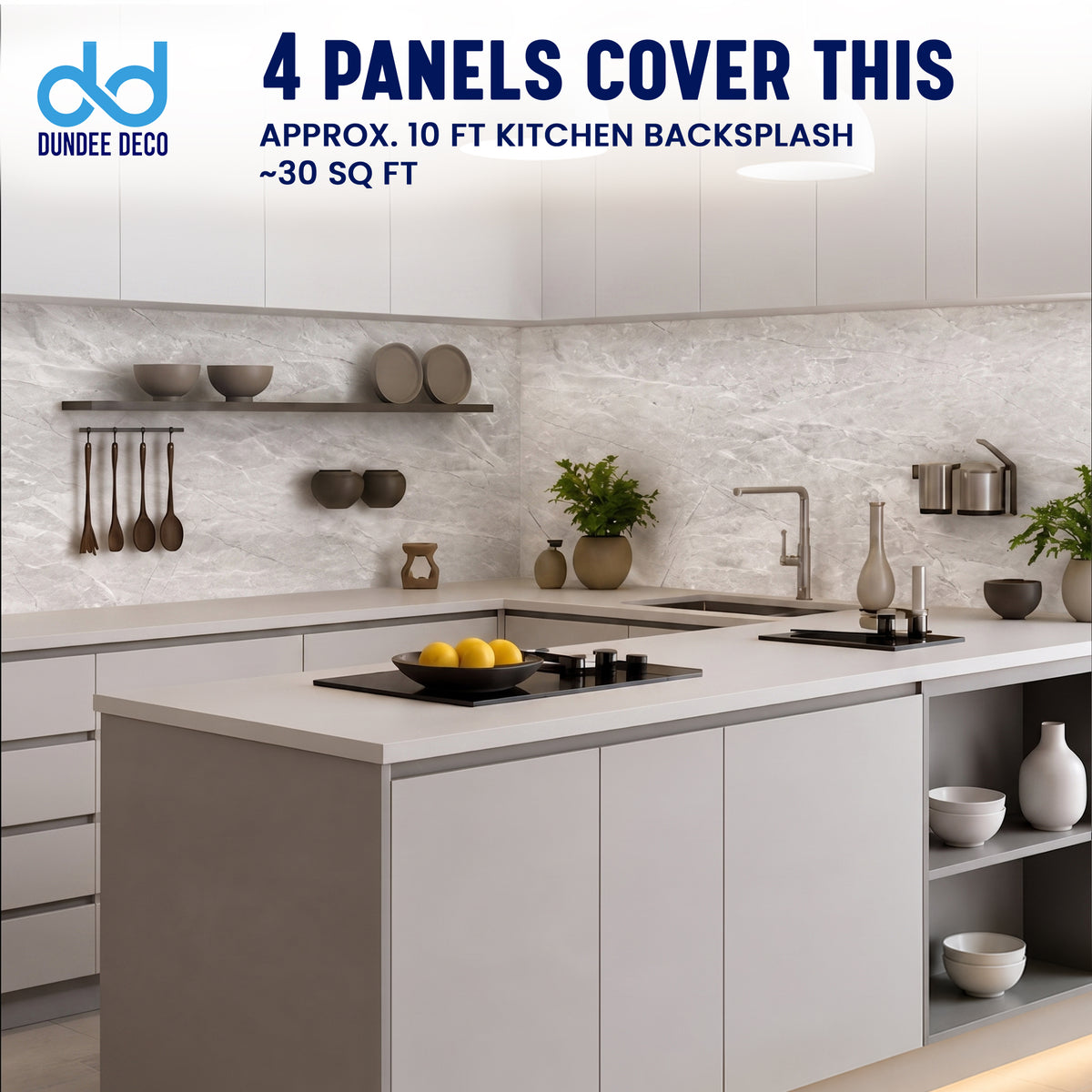 Faux Marble Wall Panels - 2 ft X 4 ft - Glossy, Waterproof Indoor Wall Cladding - Tan, Grey Veins