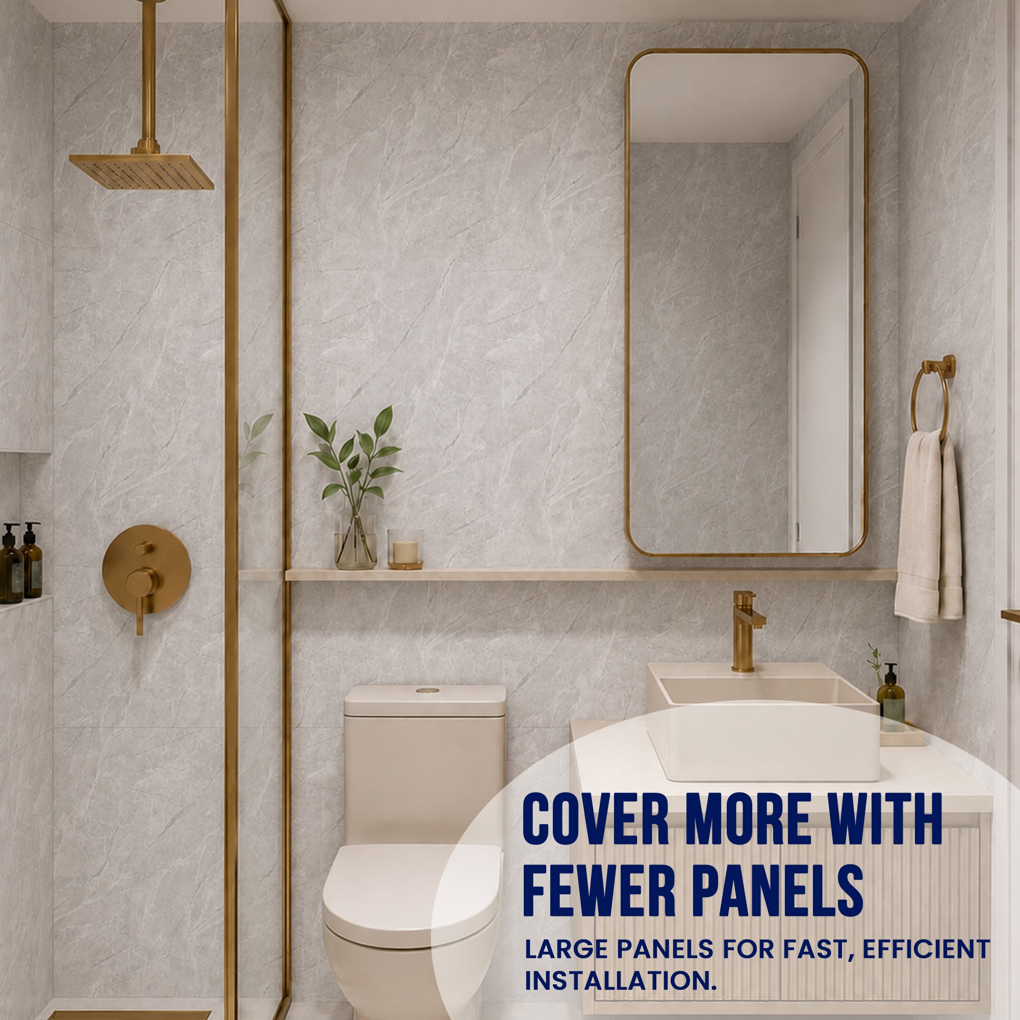 Faux Marble Wall Panels - 2 ft X 4 ft - Glossy, Waterproof Indoor Wall Cladding - Tan, Grey Veins