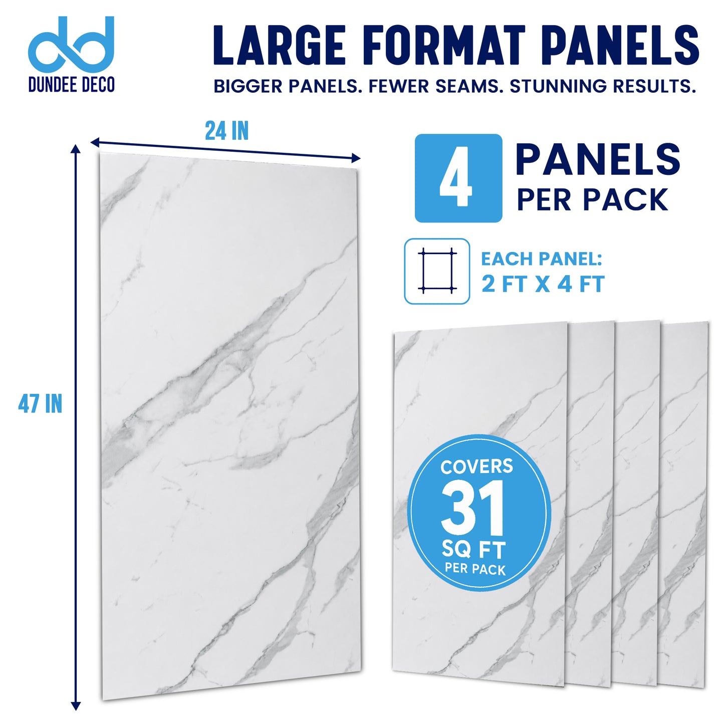 Faux Marble Wall Panels - 2 ft X 4 ft - Glossy, Waterproof Indoor Wall Cladding - Off-White, Grey Veins