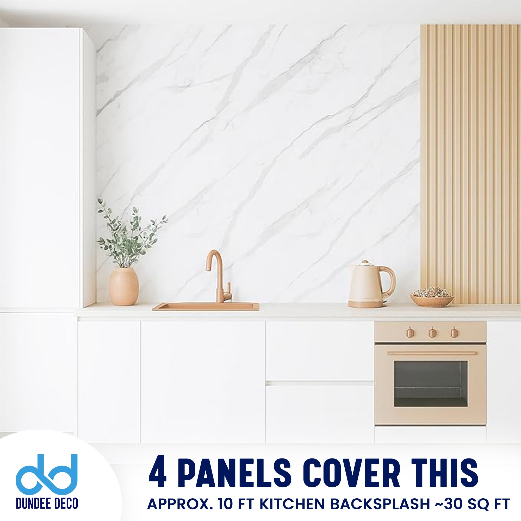 Faux Marble Wall Panels - 2 ft X 4 ft - Glossy, Waterproof Indoor Wall Cladding - Off-White, Grey Veins