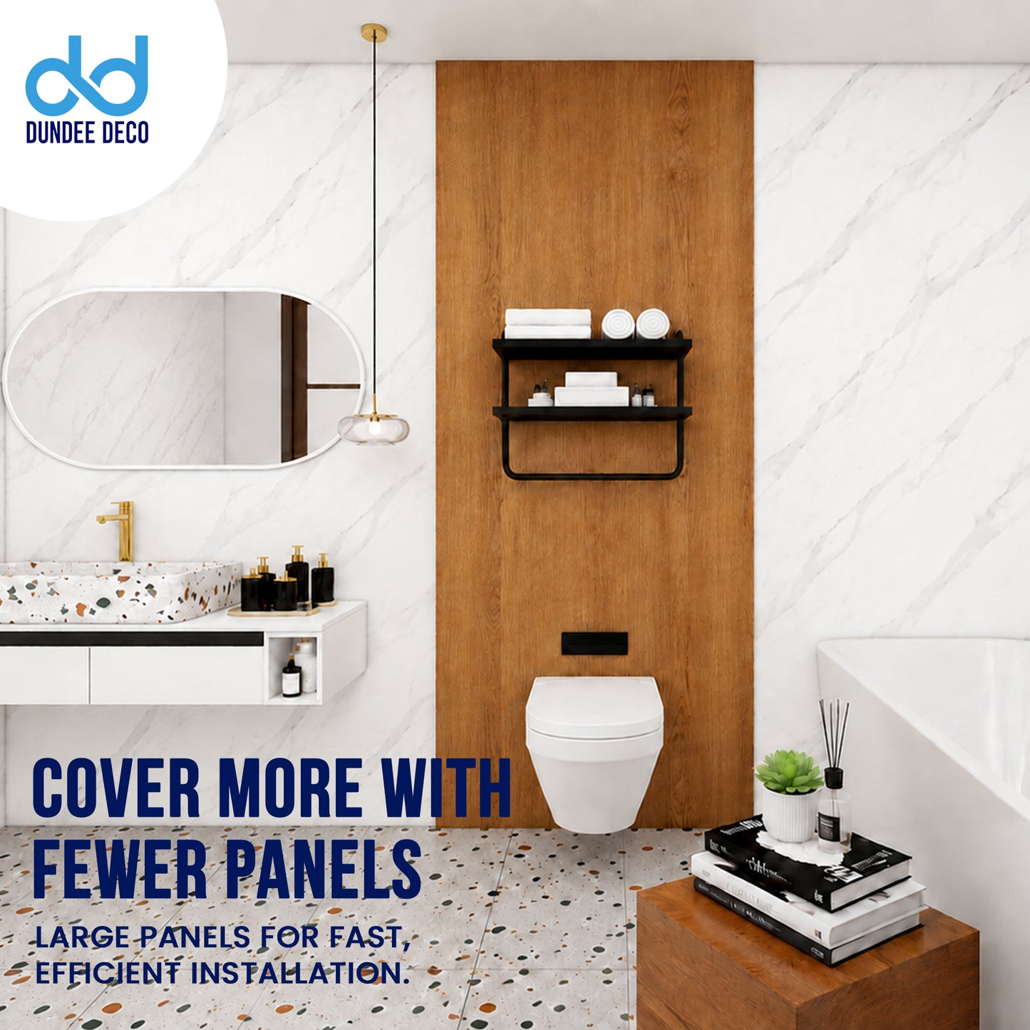 Faux Marble Wall Panels - 2 ft X 4 ft - Glossy, Waterproof Indoor Wall Cladding - Off-White, Grey Veins