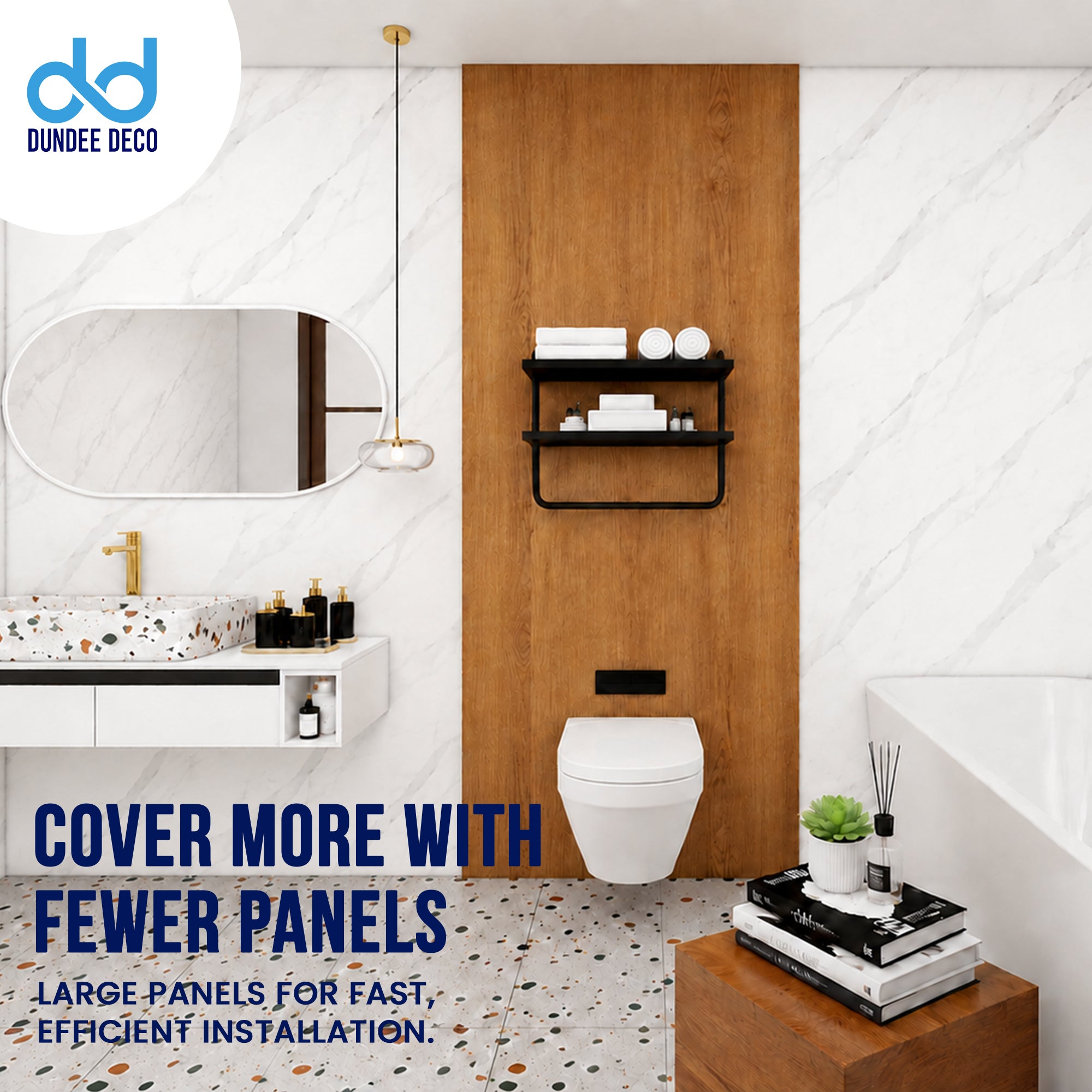 Faux Marble Wall Panels - 2 ft X 4 ft - Glossy, Waterproof Indoor Wall Cladding - Off-White, Grey Veins