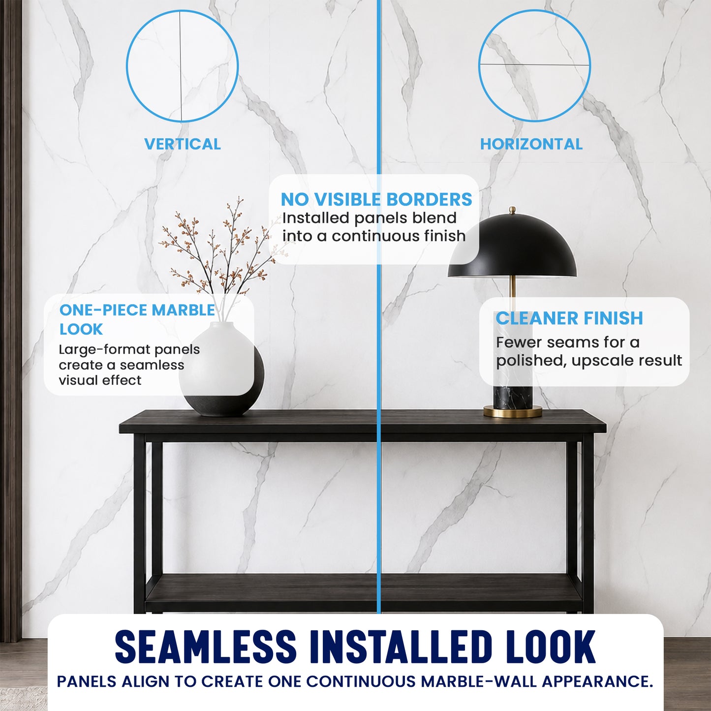 Faux Marble Wall Panels - 2 ft X 4 ft - Glossy, Waterproof Indoor Wall Cladding - White, Grey Veins