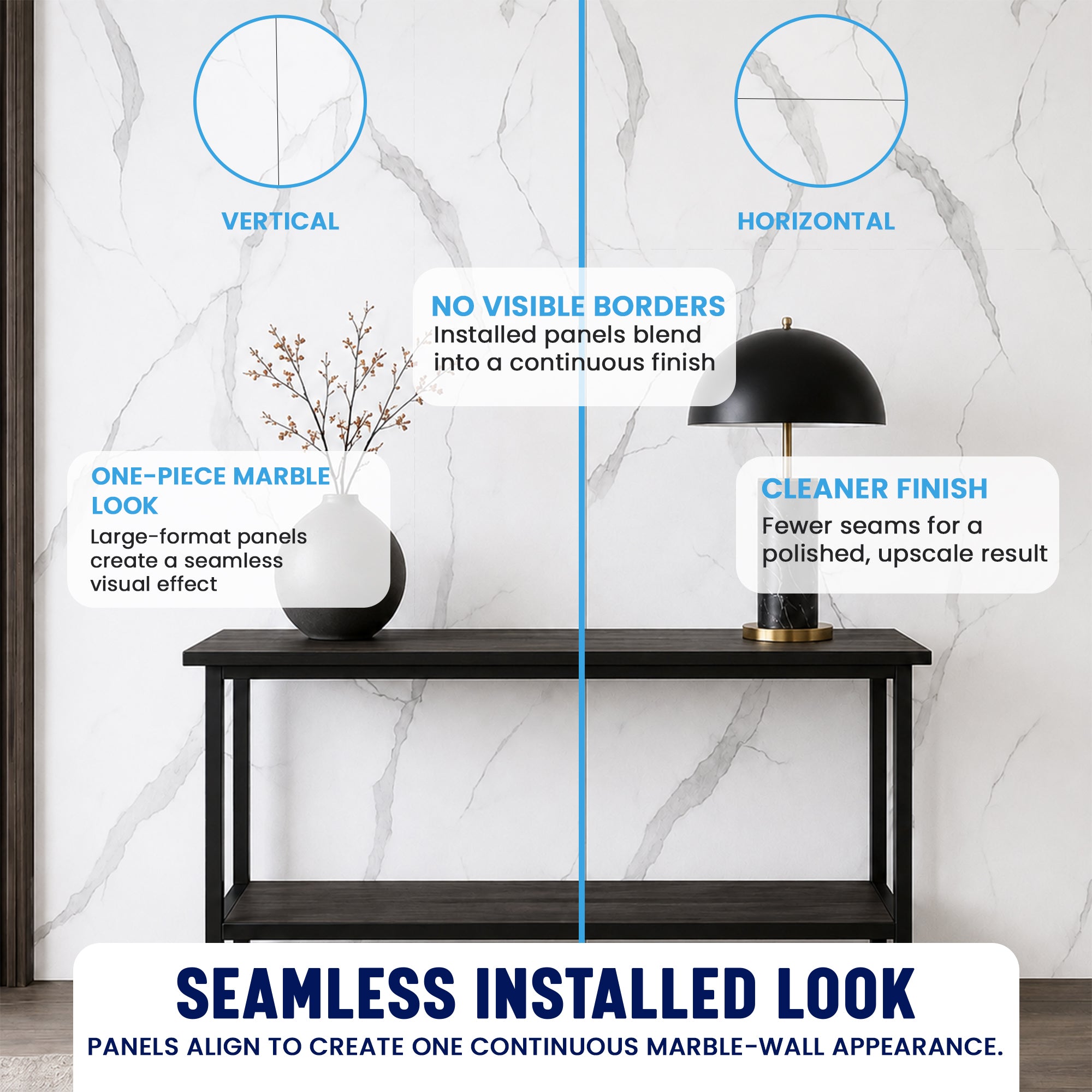 Faux Marble Wall Panels - 2 ft X 4 ft - Glossy, Waterproof Indoor Wall Cladding - White, Grey Veins