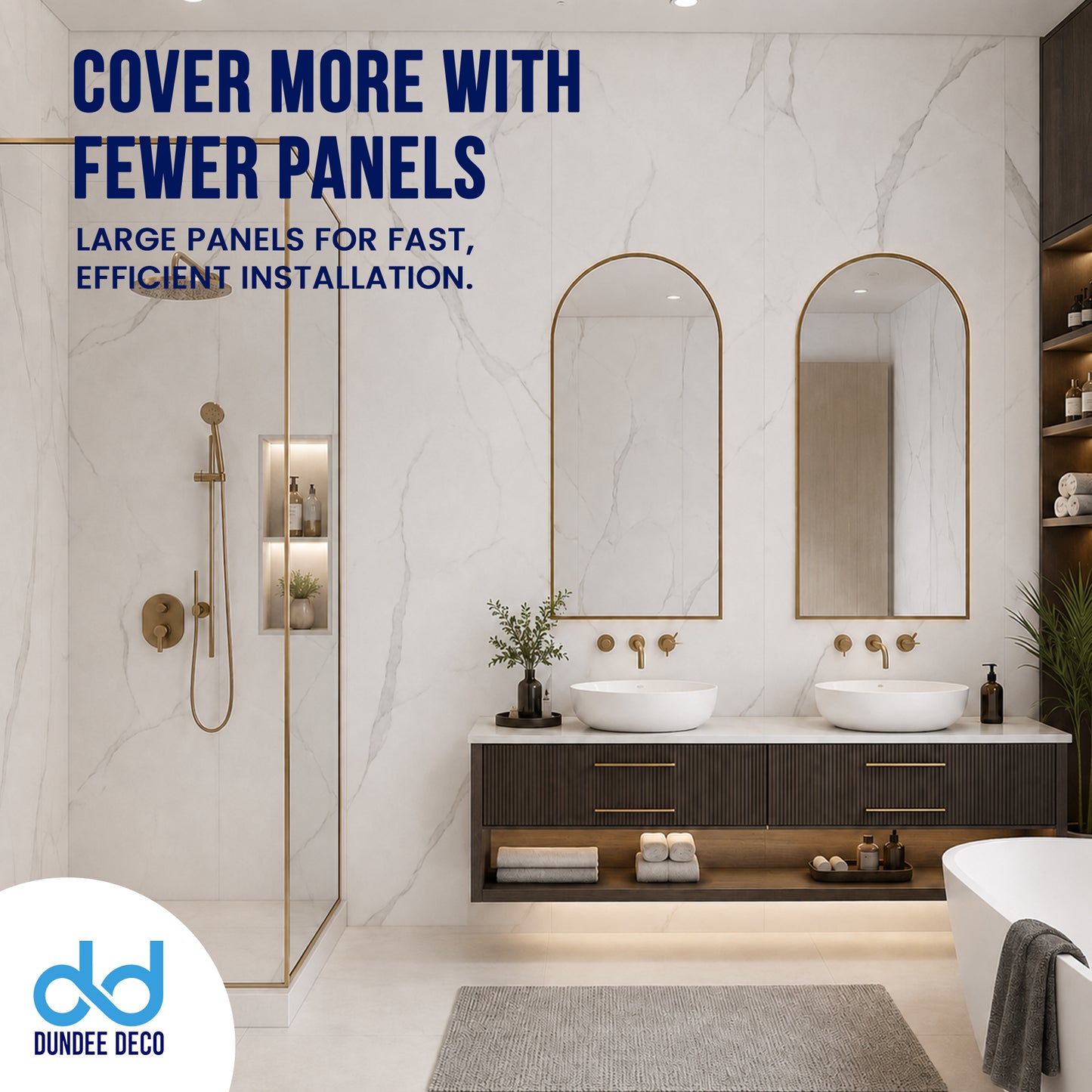 Faux Marble Wall Panels - 2 ft X 4 ft - Glossy, Waterproof Indoor Wall Cladding - White, Grey Veins