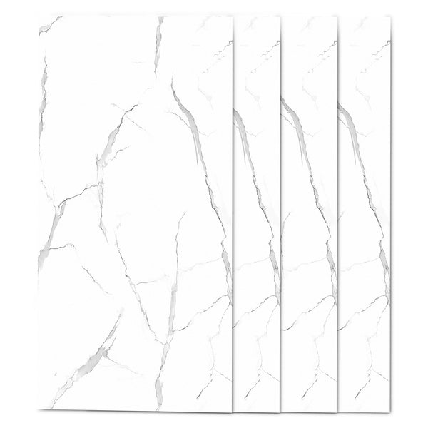 Faux Marble Wall Panels - 2 ft X 4 ft - Glossy, Waterproof Indoor Wall Cladding - White, Grey Veins