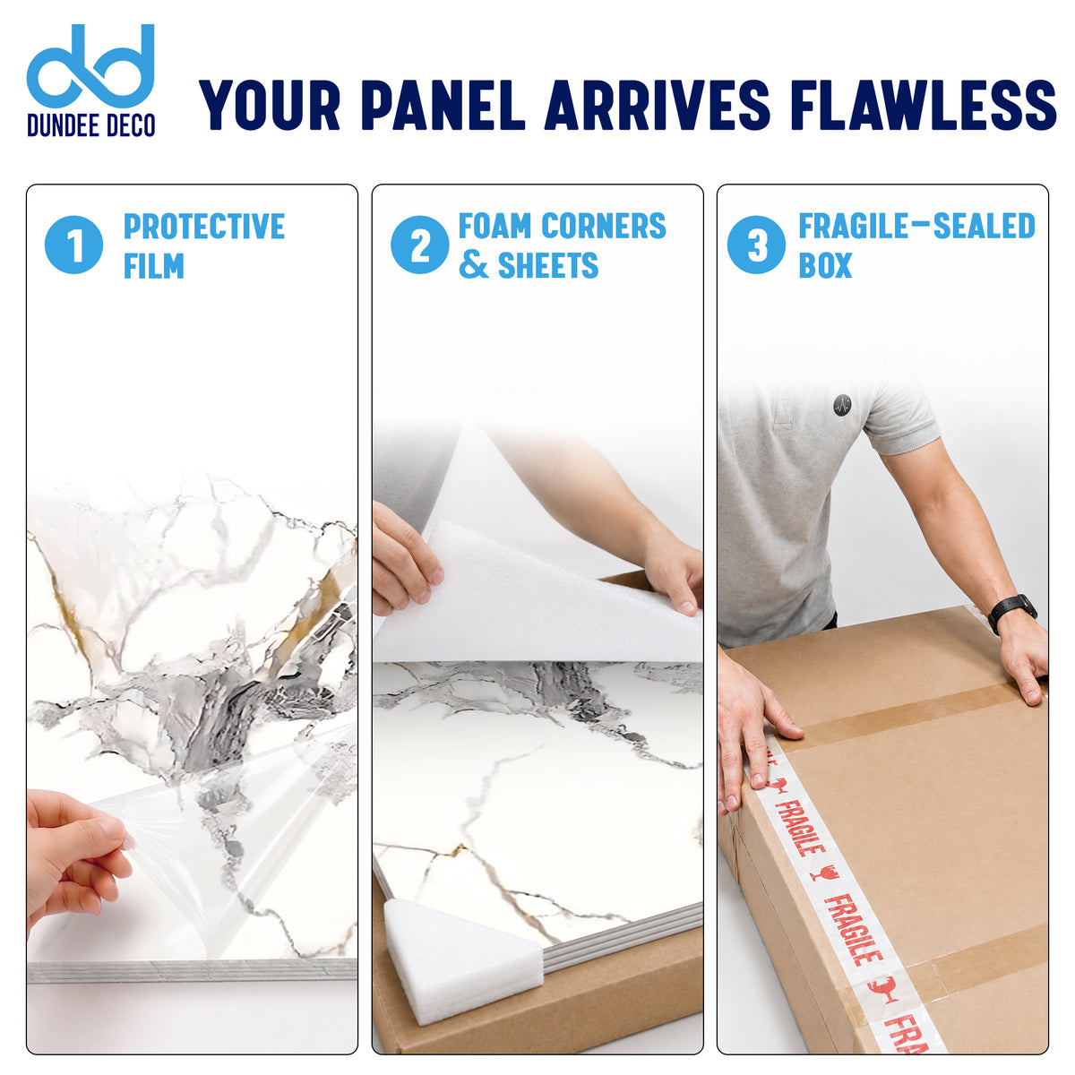 Faux Marble Wall Panels - 2 ft X 4 ft - Glossy, Waterproof Indoor Wall Cladding - White, Black, Brown Veins