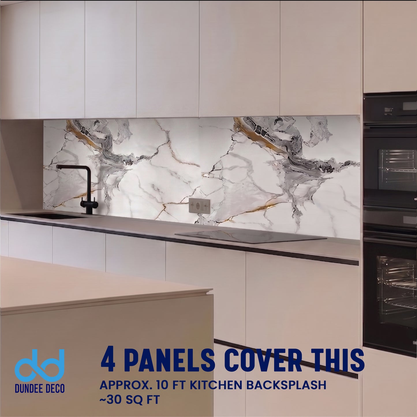 Faux Marble Wall Panels - 2 ft X 4 ft - Glossy, Waterproof Indoor Wall Cladding - White, Black, Brown Veins