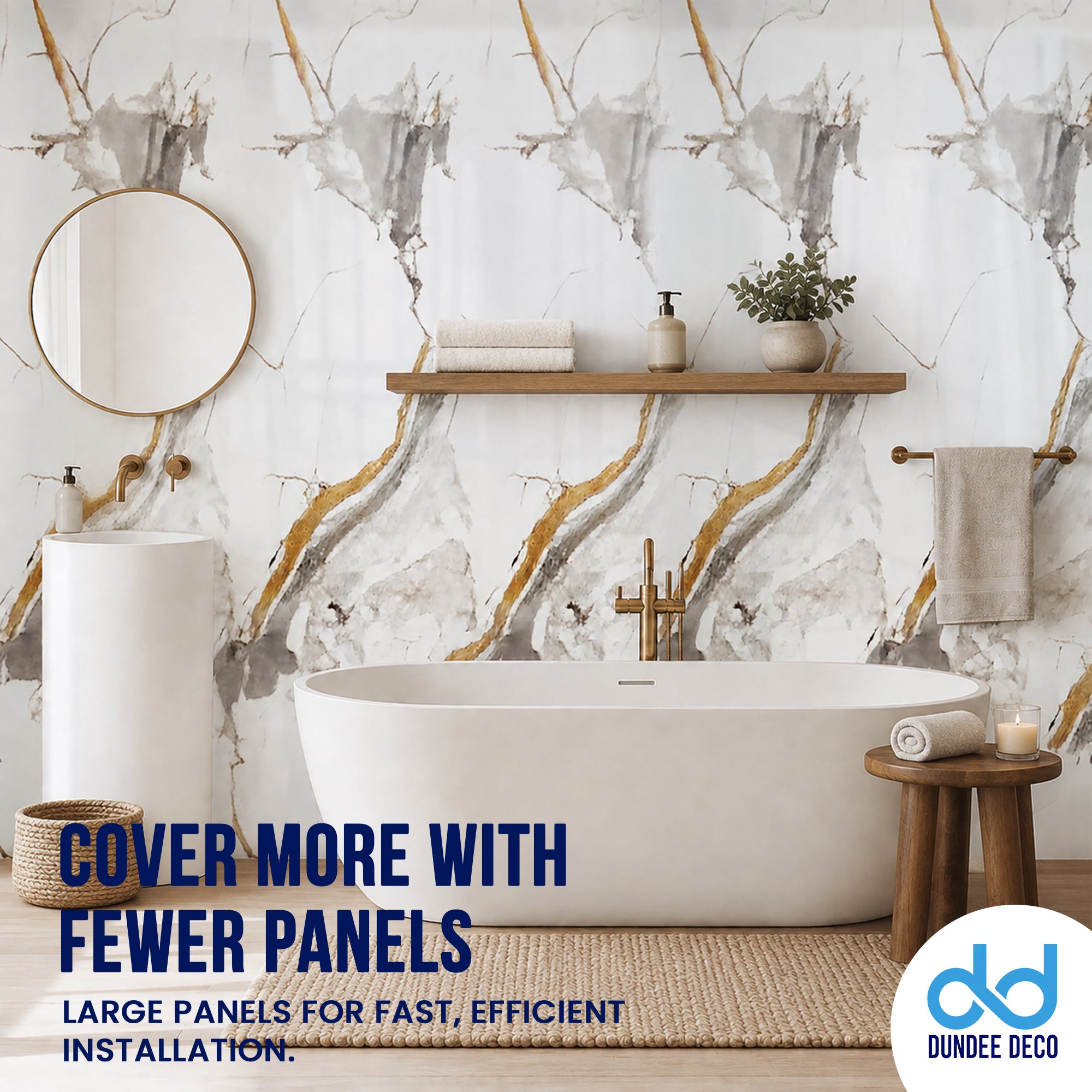 Faux Marble Wall Panels - 2 ft X 4 ft - Glossy, Waterproof Indoor Wall Cladding - White, Black, Brown Veins
