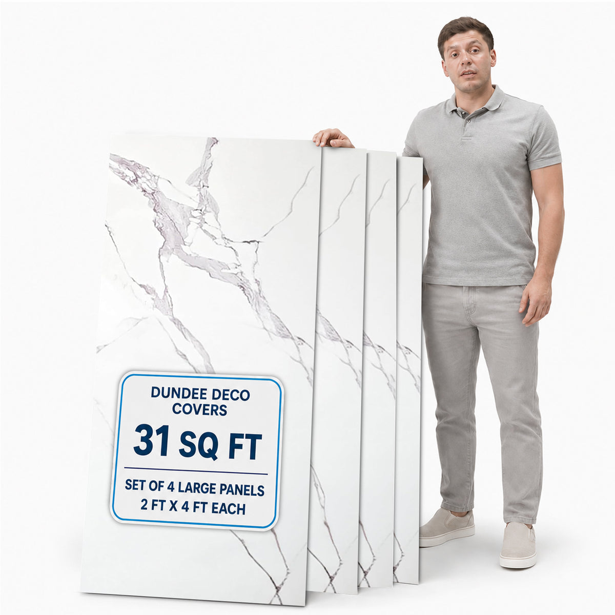 Faux Marble Wall Panels - 2 ft X 4 ft - Glossy, Waterproof Indoor Wall Cladding - White, Grey Veins