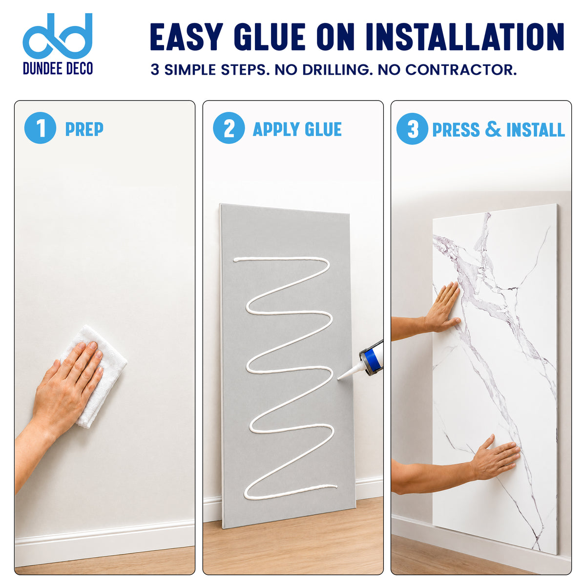 Faux Marble Wall Panels - 2 ft X 4 ft - Glossy, Waterproof Indoor Wall Cladding - White, Grey Veins