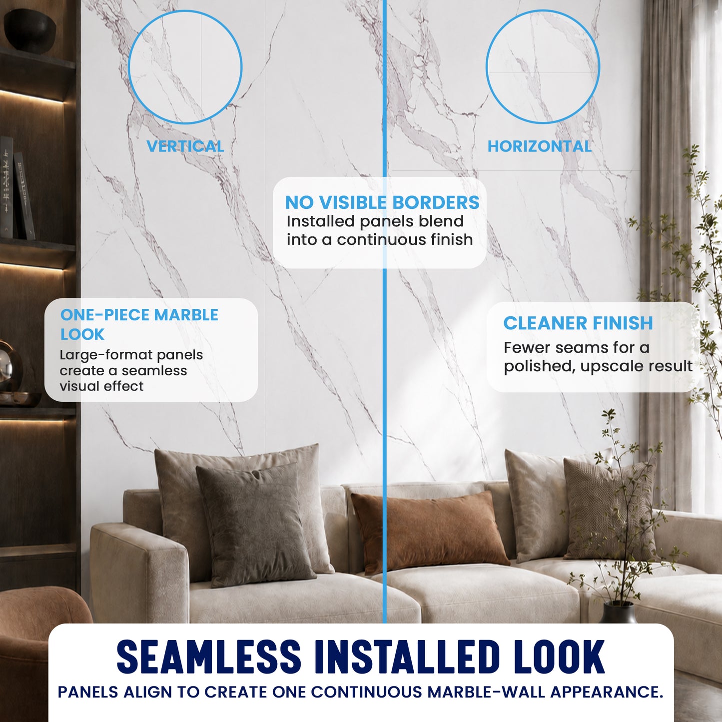 Faux Marble Wall Panels - 2 ft X 4 ft - Glossy, Waterproof Indoor Wall Cladding - White, Grey Veins