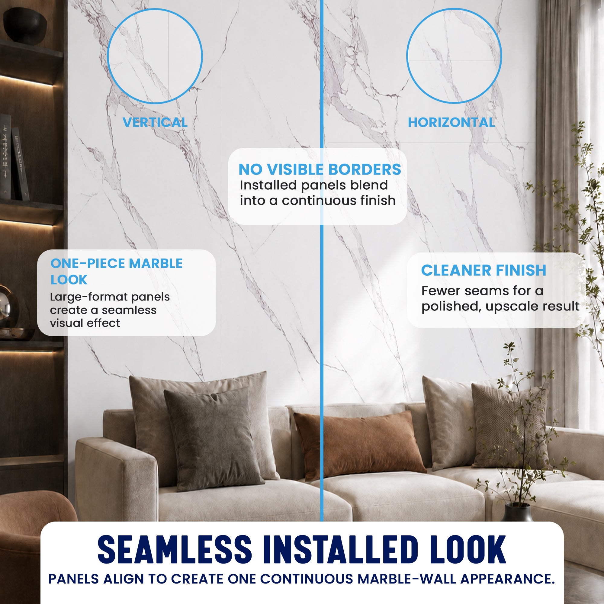 Faux Marble Wall Panels - 2 ft X 4 ft - Glossy, Waterproof Indoor Wall Cladding - White, Grey Veins