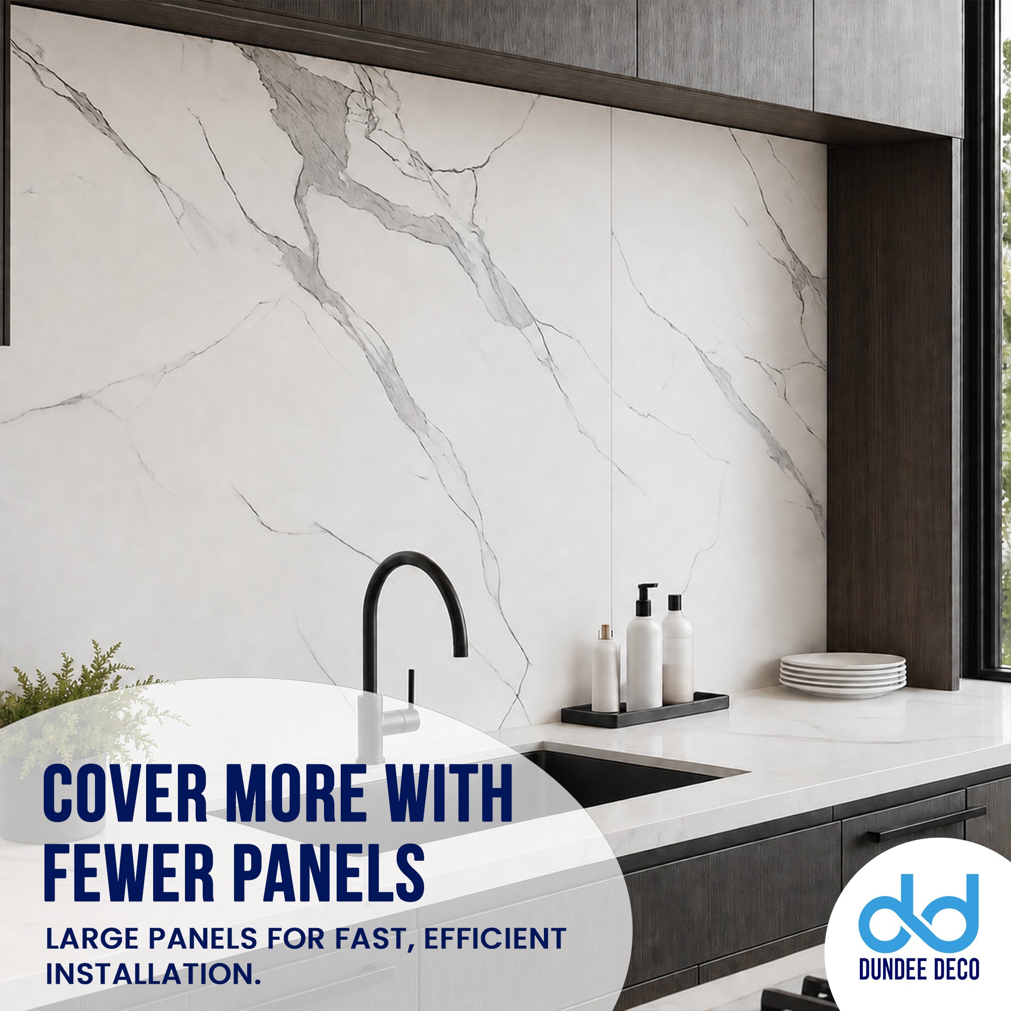 Faux Marble Wall Panels - 2 ft X 4 ft - Glossy, Waterproof Indoor Wall Cladding - White, Grey Veins