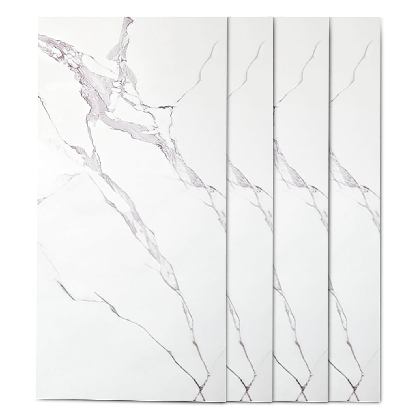 Faux Marble Wall Panels - 2 ft X 4 ft - Glossy, Waterproof Indoor Wall Cladding - White, Grey Veins