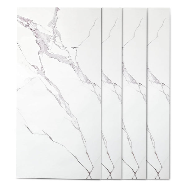 Faux Marble Wall Panels - 2 ft X 4 ft - Glossy, Waterproof Indoor Wall Cladding - White, Grey Veins