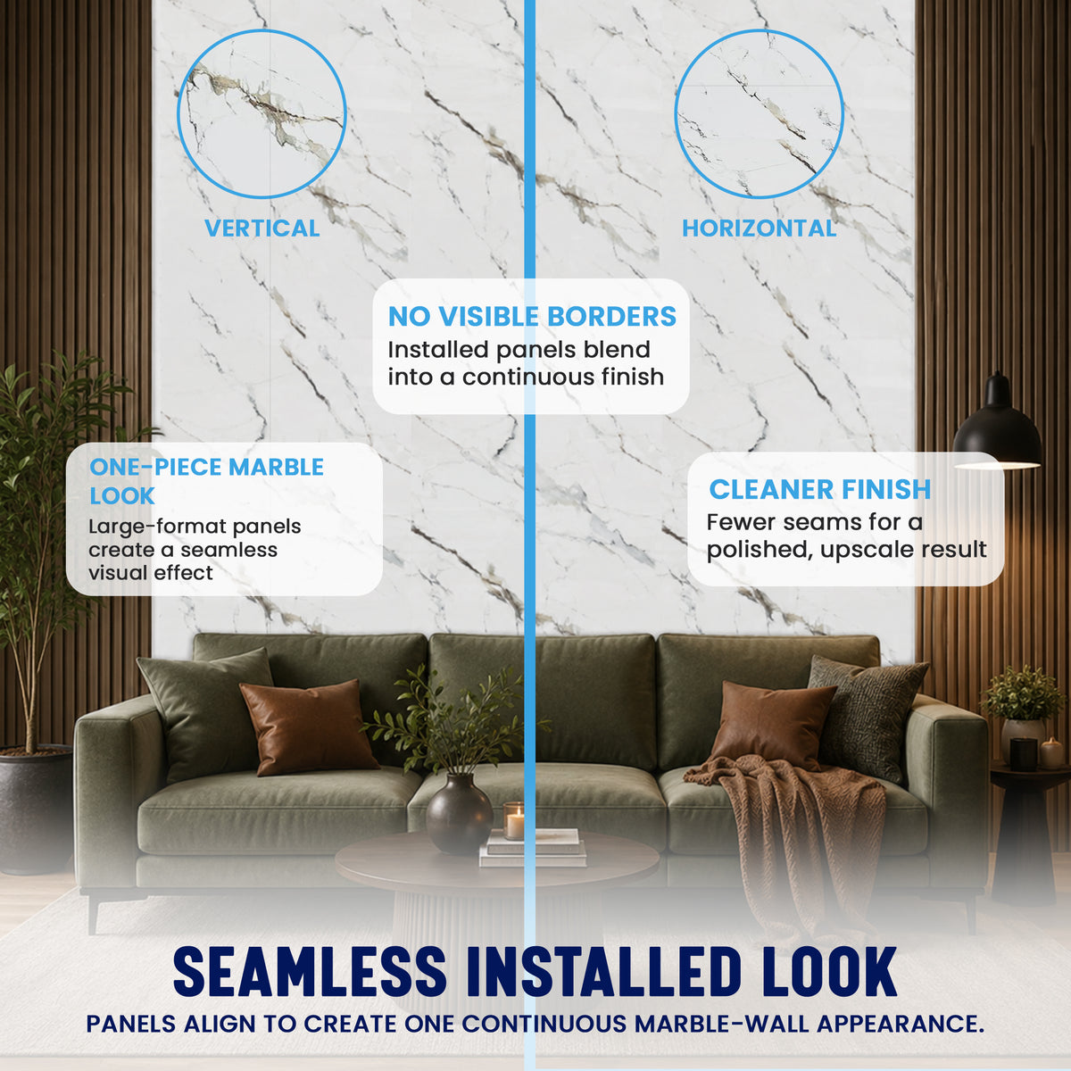 Faux Marble Wall Panels - 2 ft X 4 ft - Glossy, Waterproof Indoor Wall Cladding - White, Grey, Tan Veins