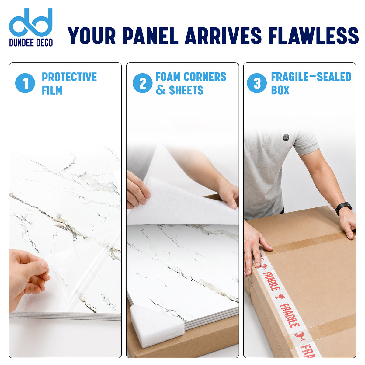 Faux Marble Wall Panels - 2 ft X 4 ft - Glossy, Waterproof Indoor Wall Cladding - White, Grey, Tan Veins