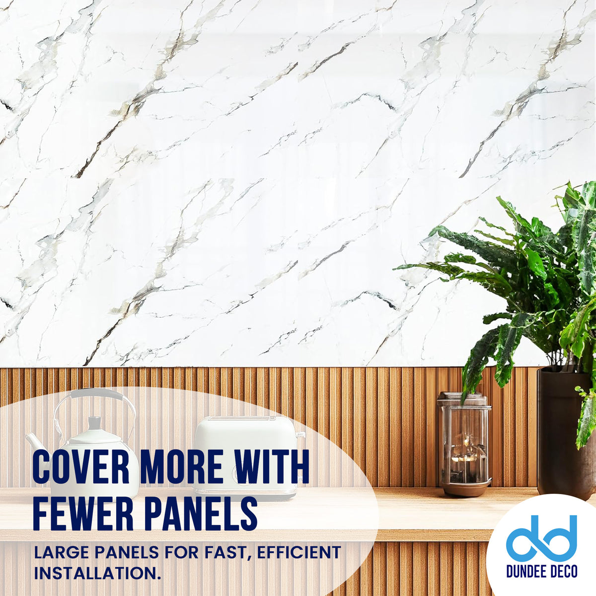 Faux Marble Wall Panels - 2 ft X 4 ft - Glossy, Waterproof Indoor Wall Cladding - White, Grey, Tan Veins