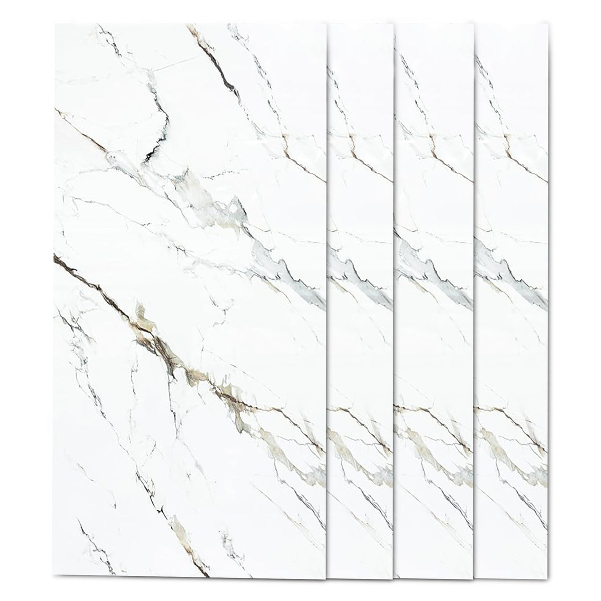 Faux Marble Wall Panels - 2 ft X 4 ft - Glossy, Waterproof Indoor Wall Cladding - White, Grey, Tan Veins