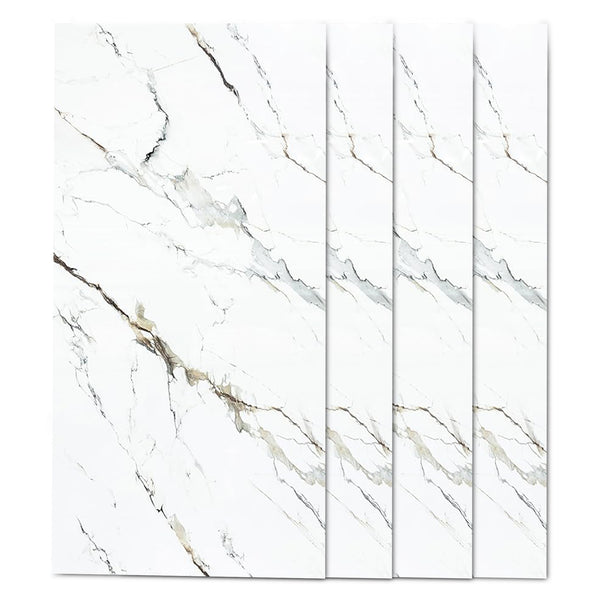 Faux Marble Wall Panels - 2 ft X 4 ft - Glossy, Waterproof Indoor Wall Cladding - White, Grey, Tan Veins