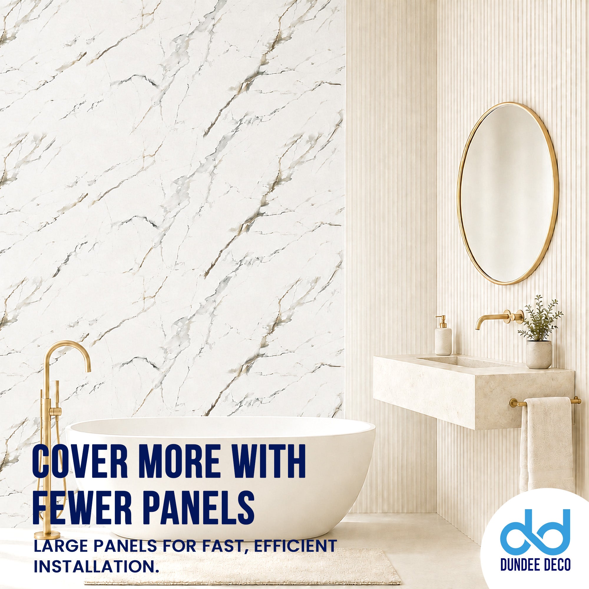 Faux Marble Wall Panels - 2 ft X 4 ft - Glossy, Waterproof Indoor Wall Cladding - White, Grey, Tan Veins