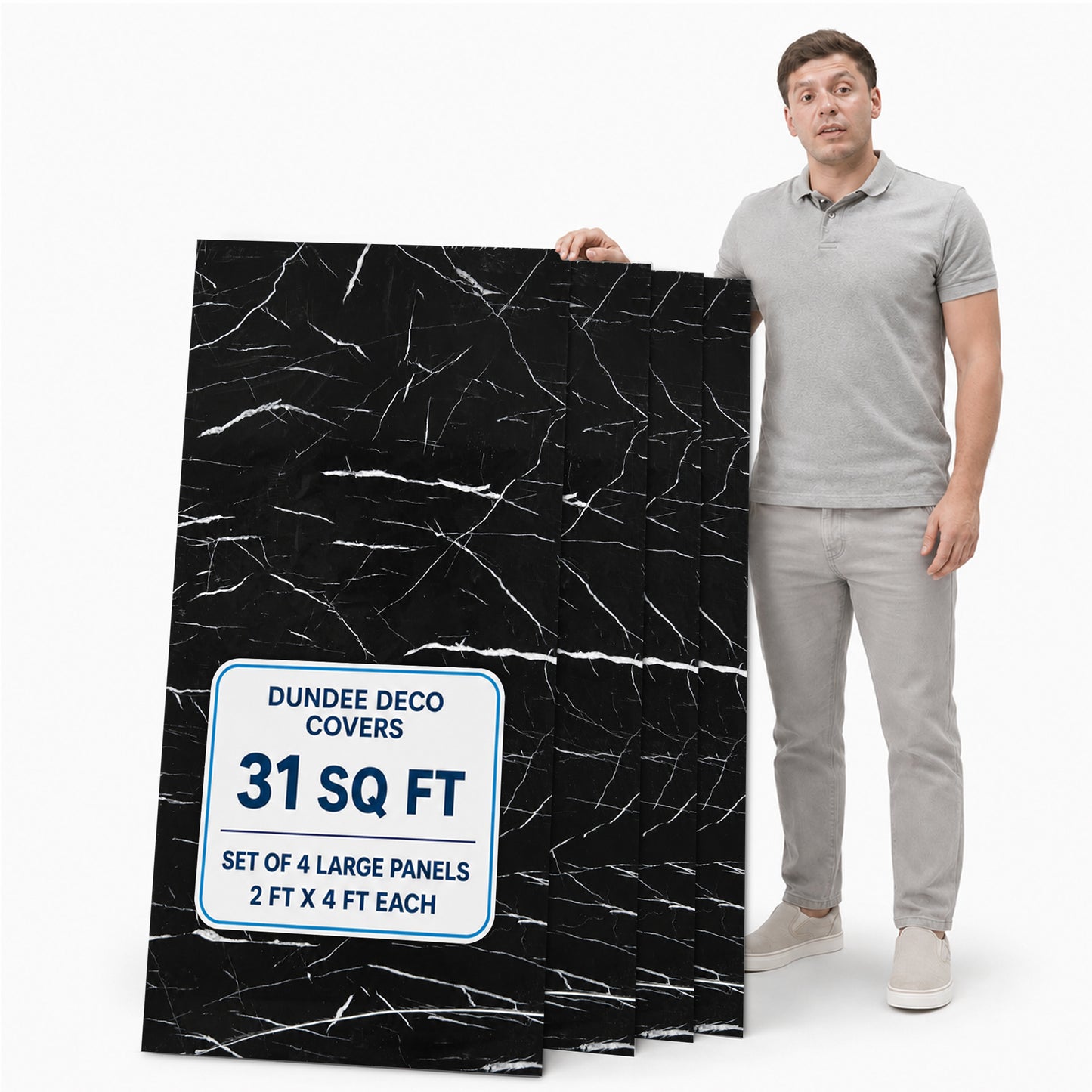 Faux Marble Wall Panels - 2 ft X 4 ft - Glossy, Waterproof Indoor Wall Cladding - Black, White Veins