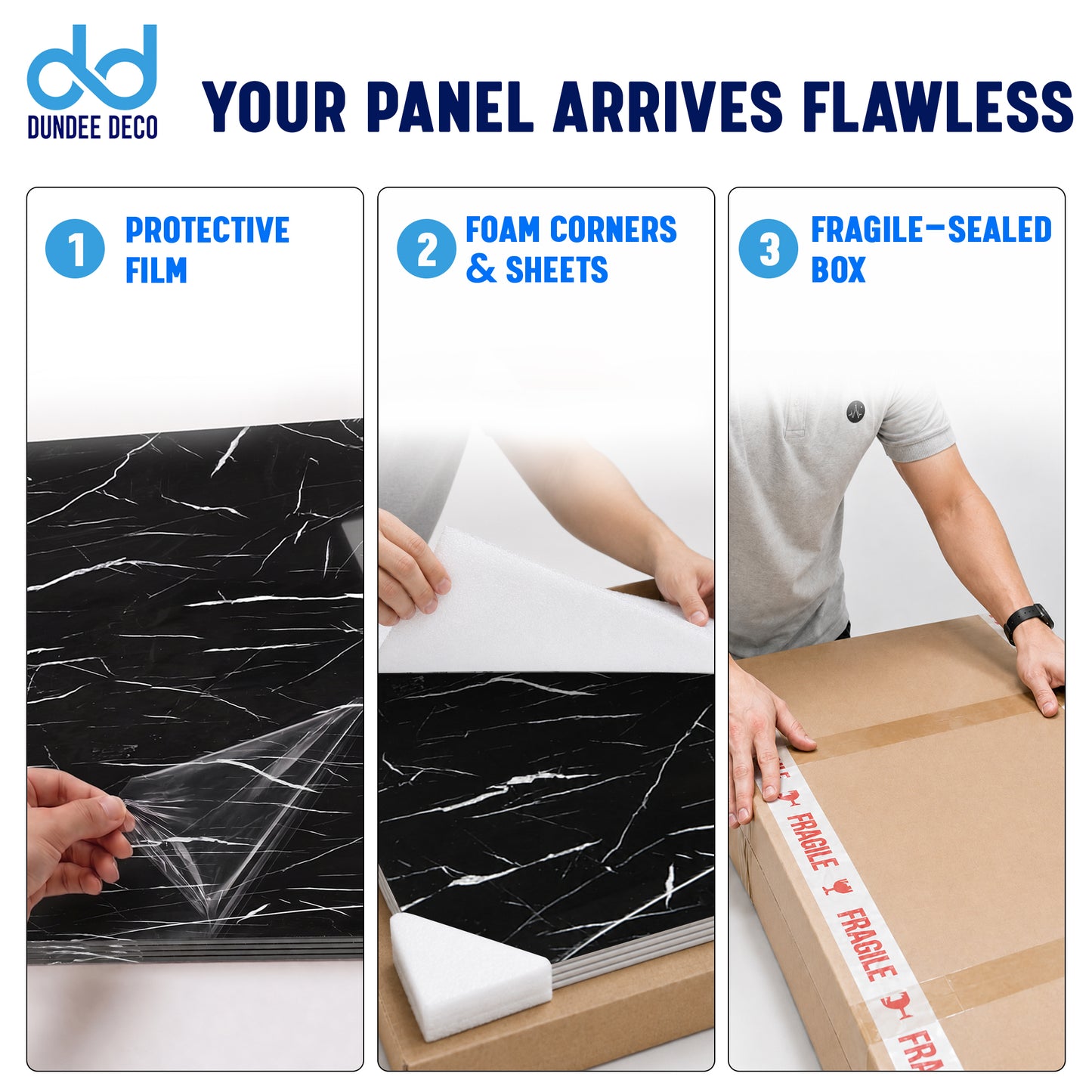 Faux Marble Wall Panels - 2 ft X 4 ft - Glossy, Waterproof Indoor Wall Cladding - Black, White Veins