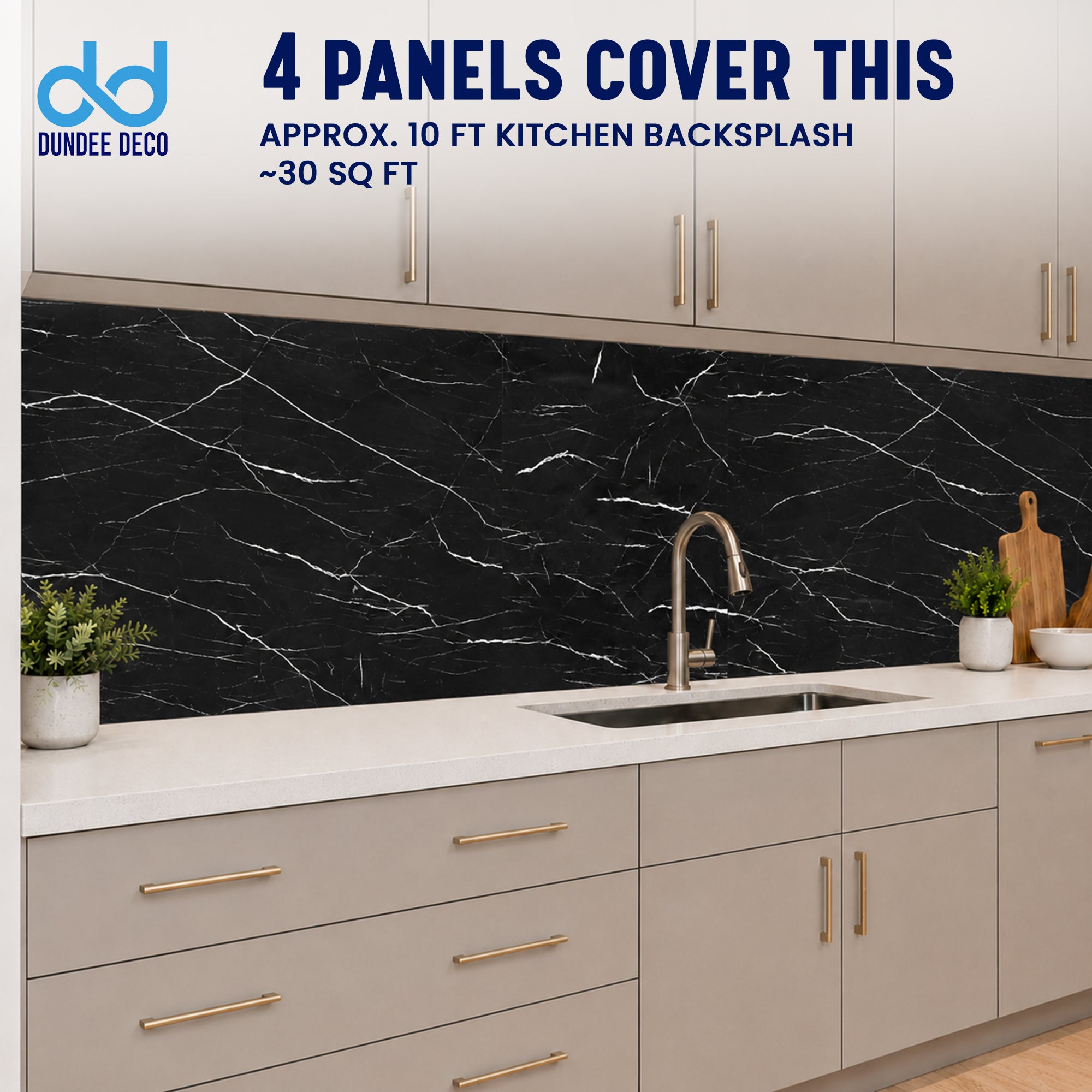 Faux Marble Wall Panels - 2 ft X 4 ft - Glossy, Waterproof Indoor Wall Cladding - Black, White Veins