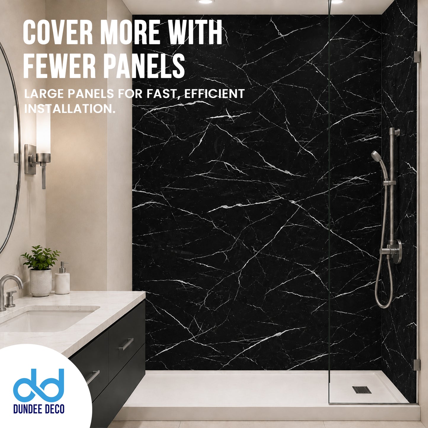 Faux Marble Wall Panels - 2 ft X 4 ft - Glossy, Waterproof Indoor Wall Cladding - Black, White Veins