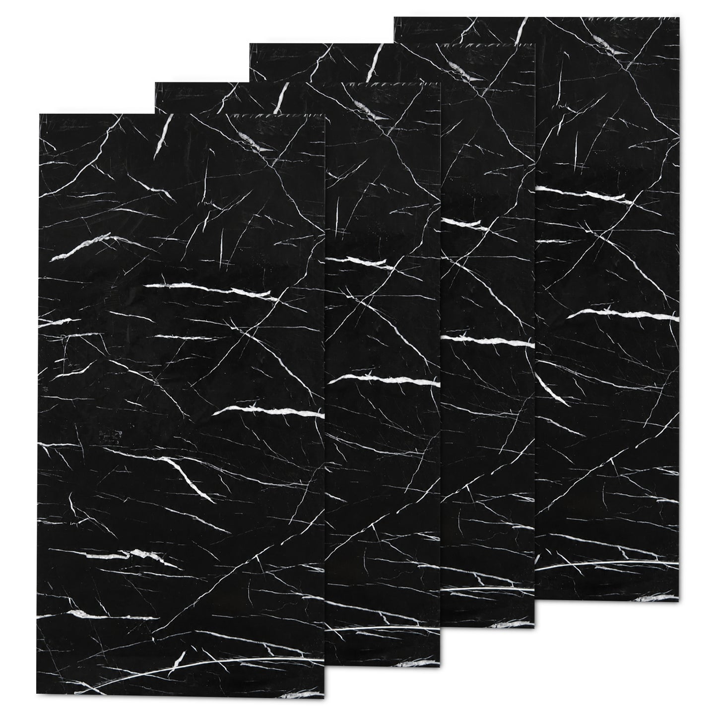 Faux Marble Wall Panels - 2 ft X 4 ft - Glossy, Waterproof Indoor Wall Cladding - Black, White Veins
