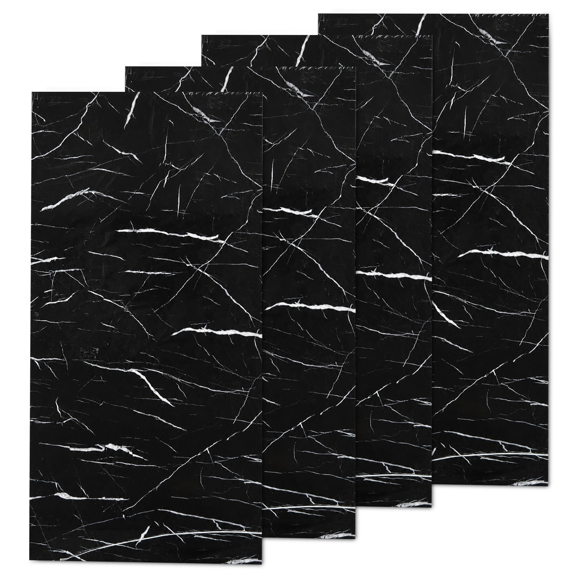 Faux Marble Wall Panels - 2 ft X 4 ft - Glossy, Waterproof Indoor Wall Cladding - Black, White Veins