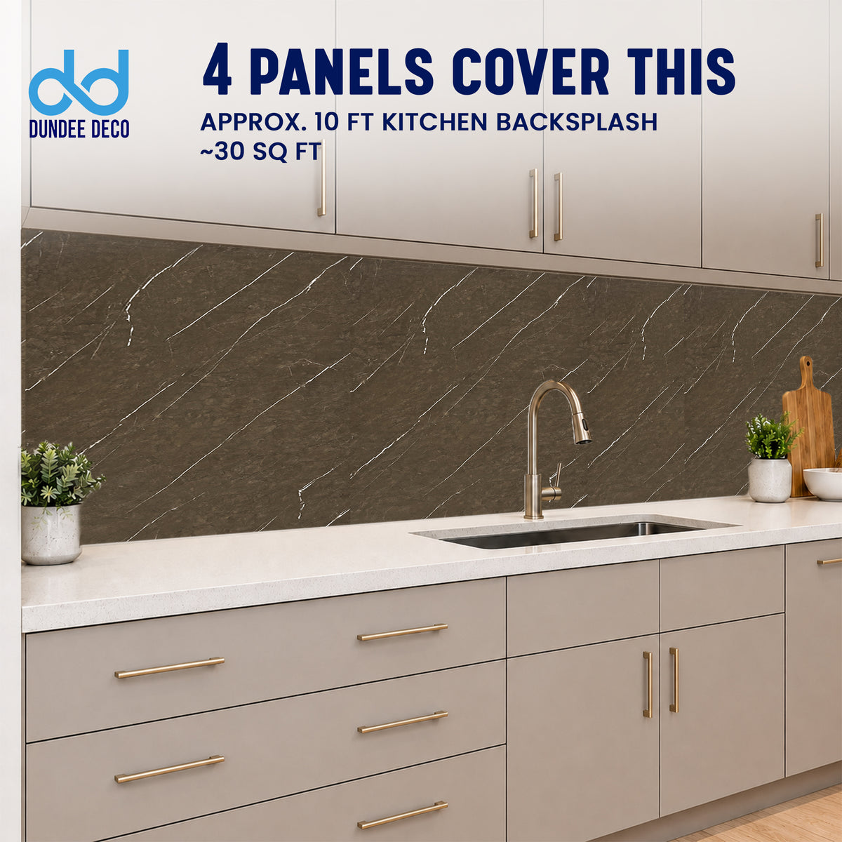 Faux Marble Wall Panels - 2 ft X 4 ft - Glossy, Waterproof Indoor Wall Cladding - Chocolate Brown, White Veins