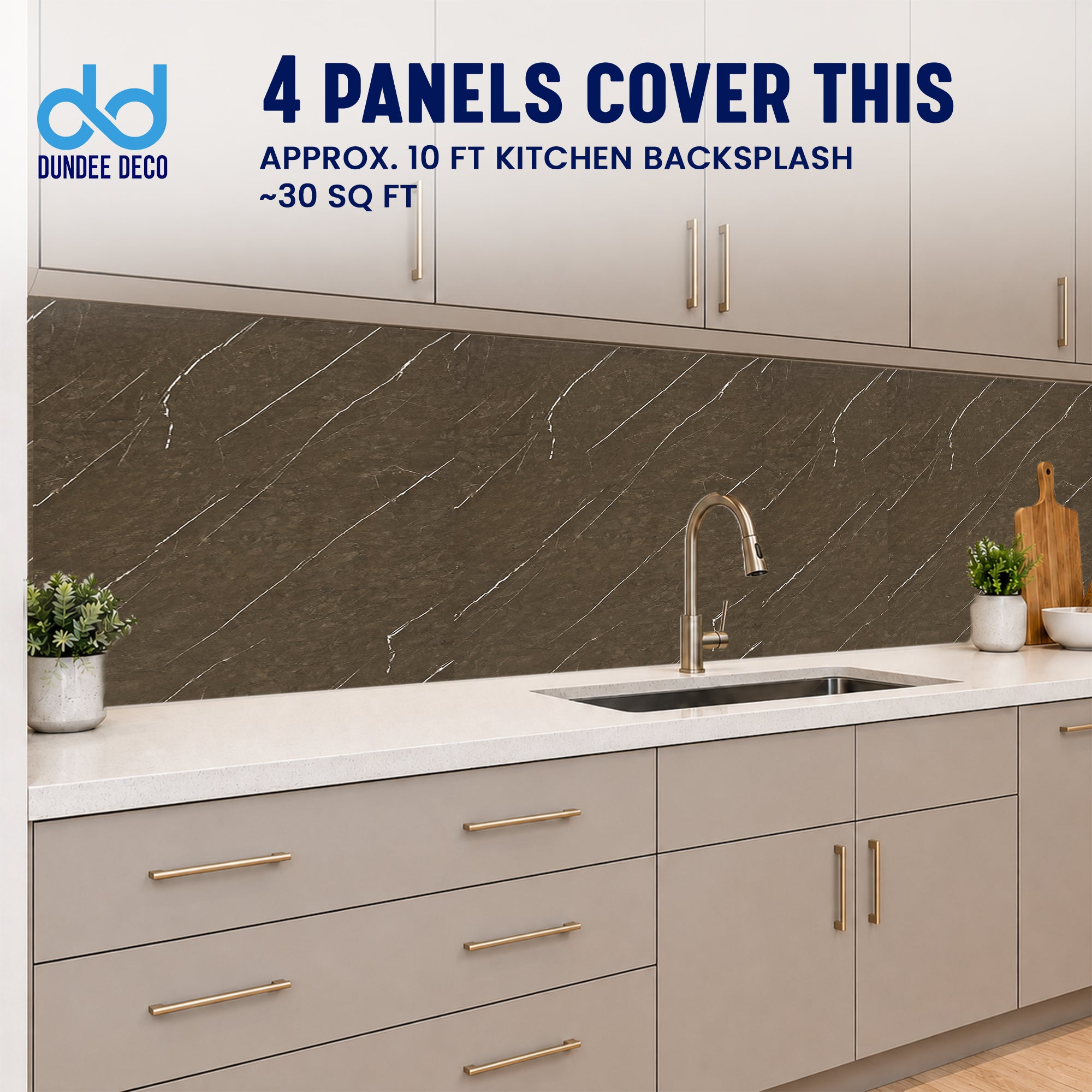 Faux Marble Wall Panels - 2 ft X 4 ft - Glossy, Waterproof Indoor Wall Cladding - Chocolate Brown, White Veins