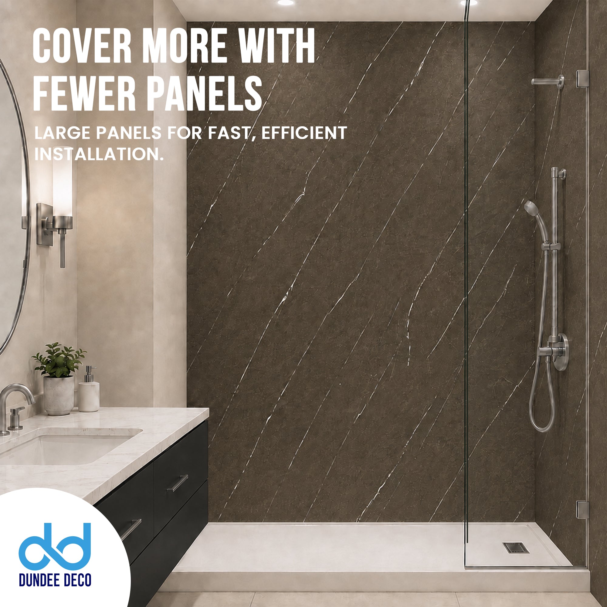 Faux Marble Wall Panels - 2 ft X 4 ft - Glossy, Waterproof Indoor Wall Cladding - Chocolate Brown, White Veins