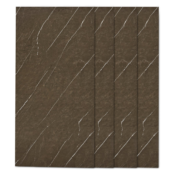 Faux Marble Wall Panels - 2 ft X 4 ft - Glossy, Waterproof Indoor Wall Cladding - Chocolate Brown, White Veins