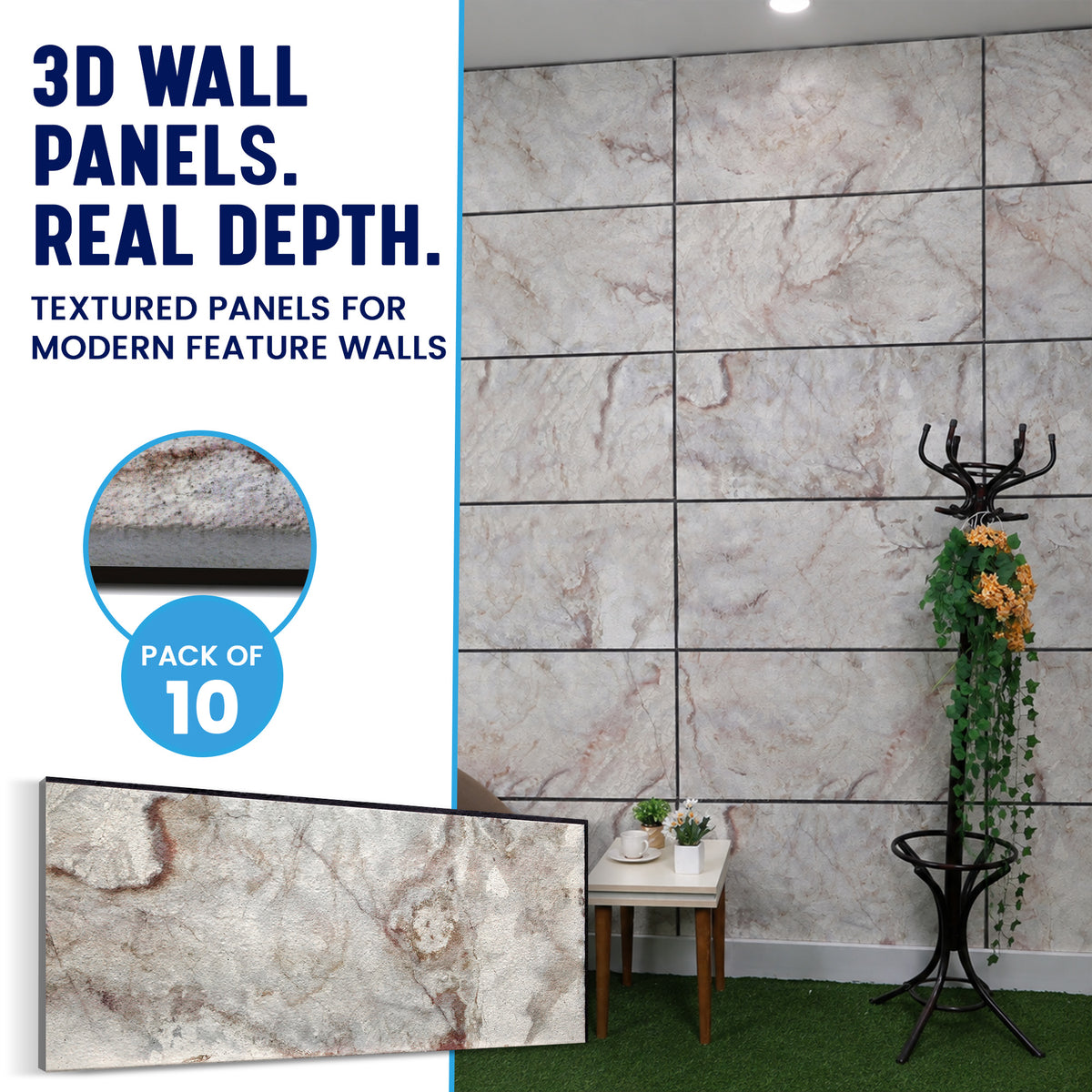 3D Faux Stone Wall Panels, White & Mauve, Styrofoam