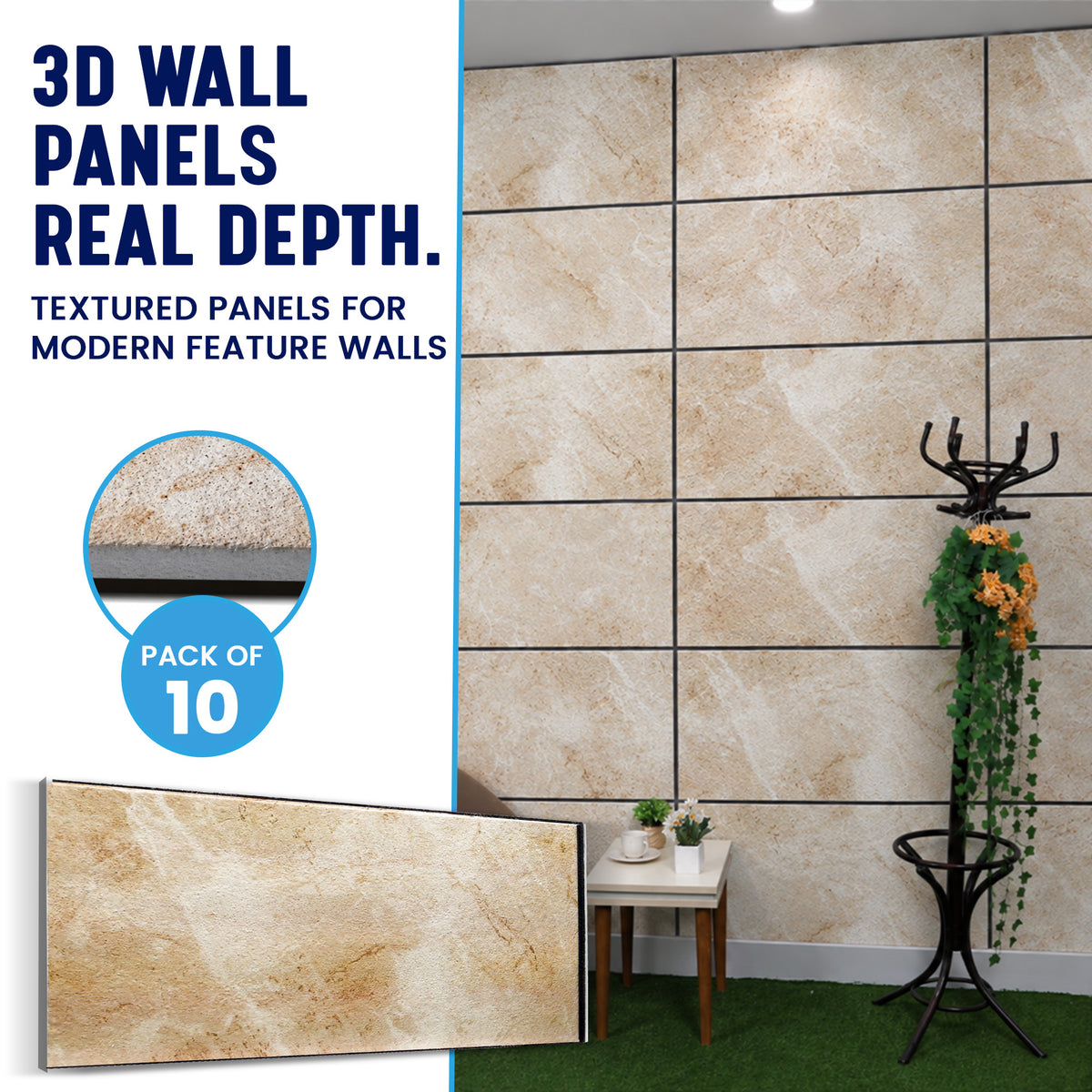 3D Faux Stone Wall Panels, White & Sepia, Styrofoam