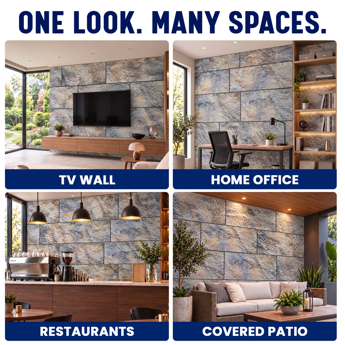 3D Faux Stone Wall Panels, Blue & Brown, Styrofoam
