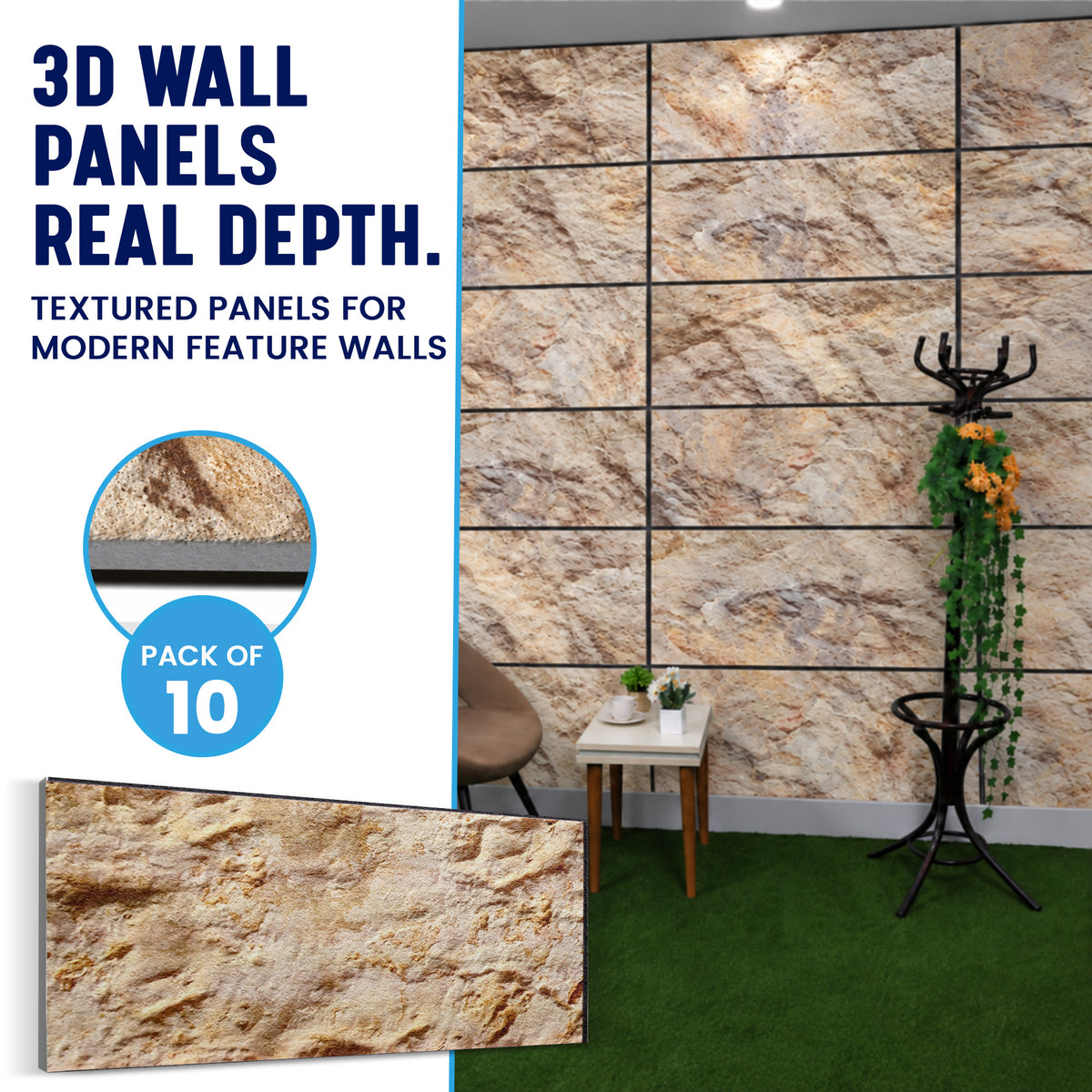 3D Faux Stone Wall Panels, Beige & Brown, Styrofoam