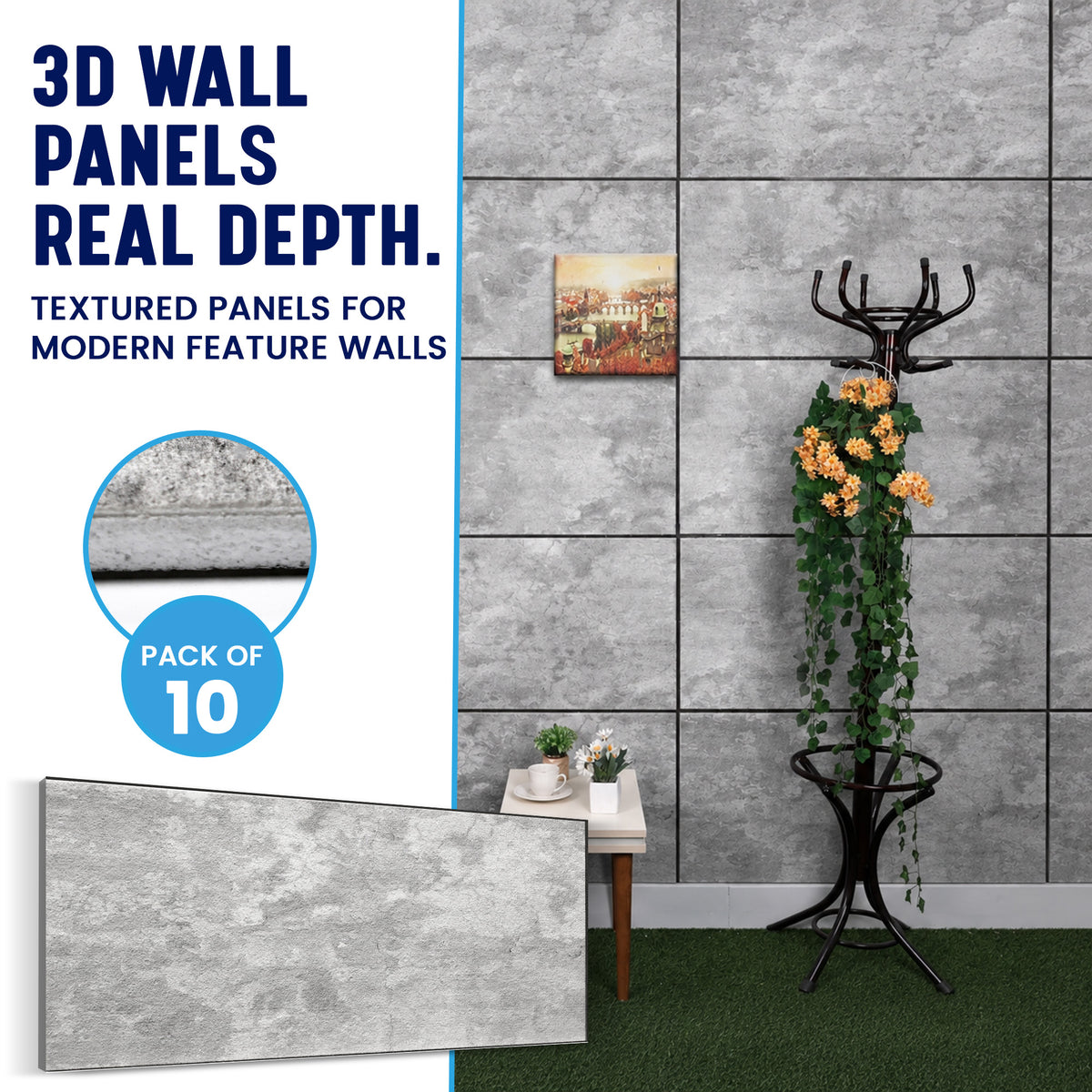 3D Faux Stone Wall Panels, Grey & White, Styrofoam