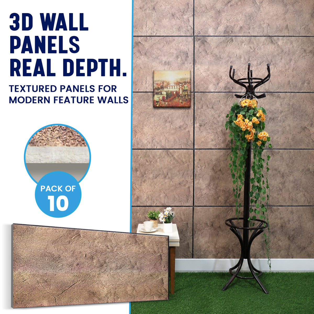 3D Faux Stone Wall Panels, Brown & Mauve, Styrofoam